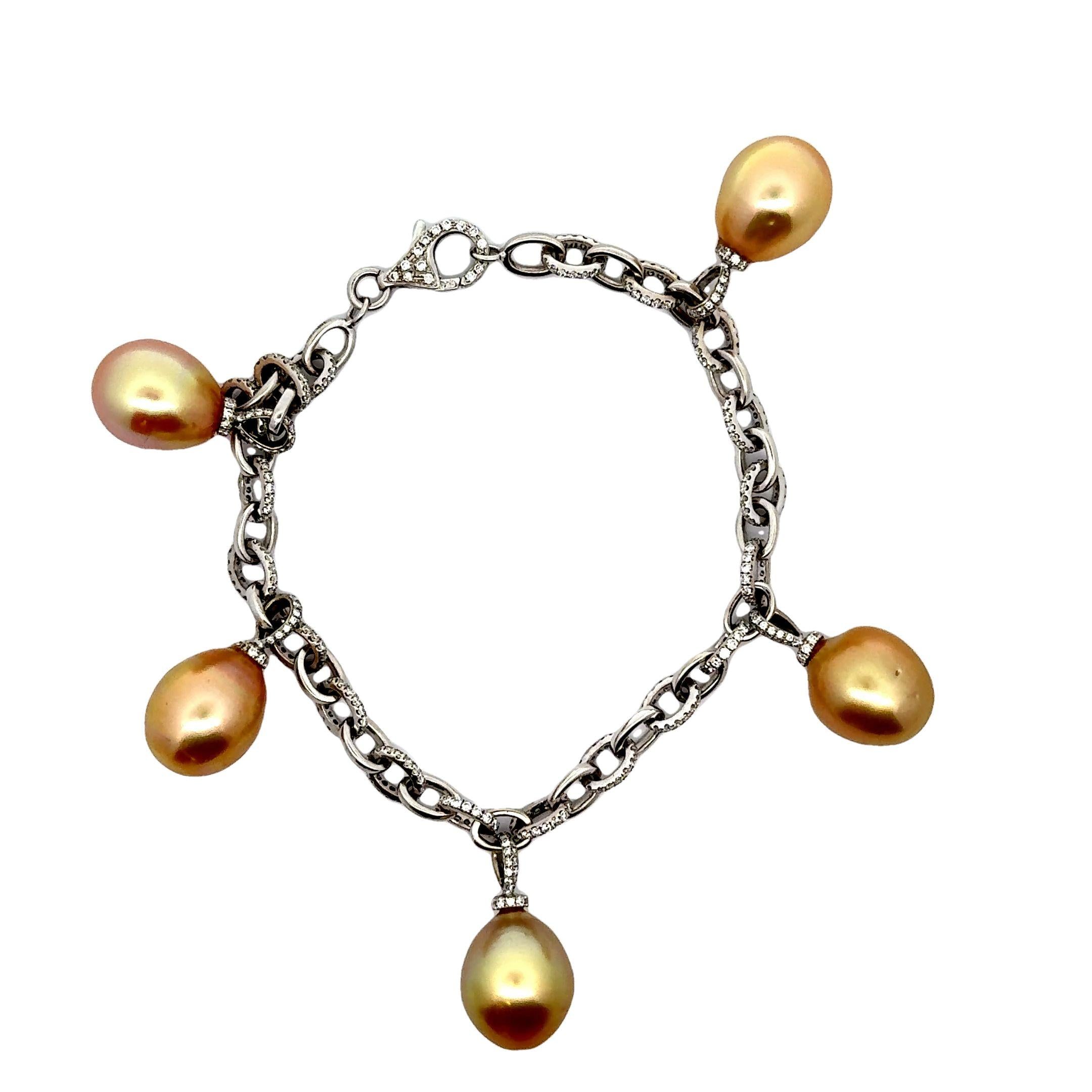 Golden South Sea Pearl Diamond 14k White Gold Bracelet