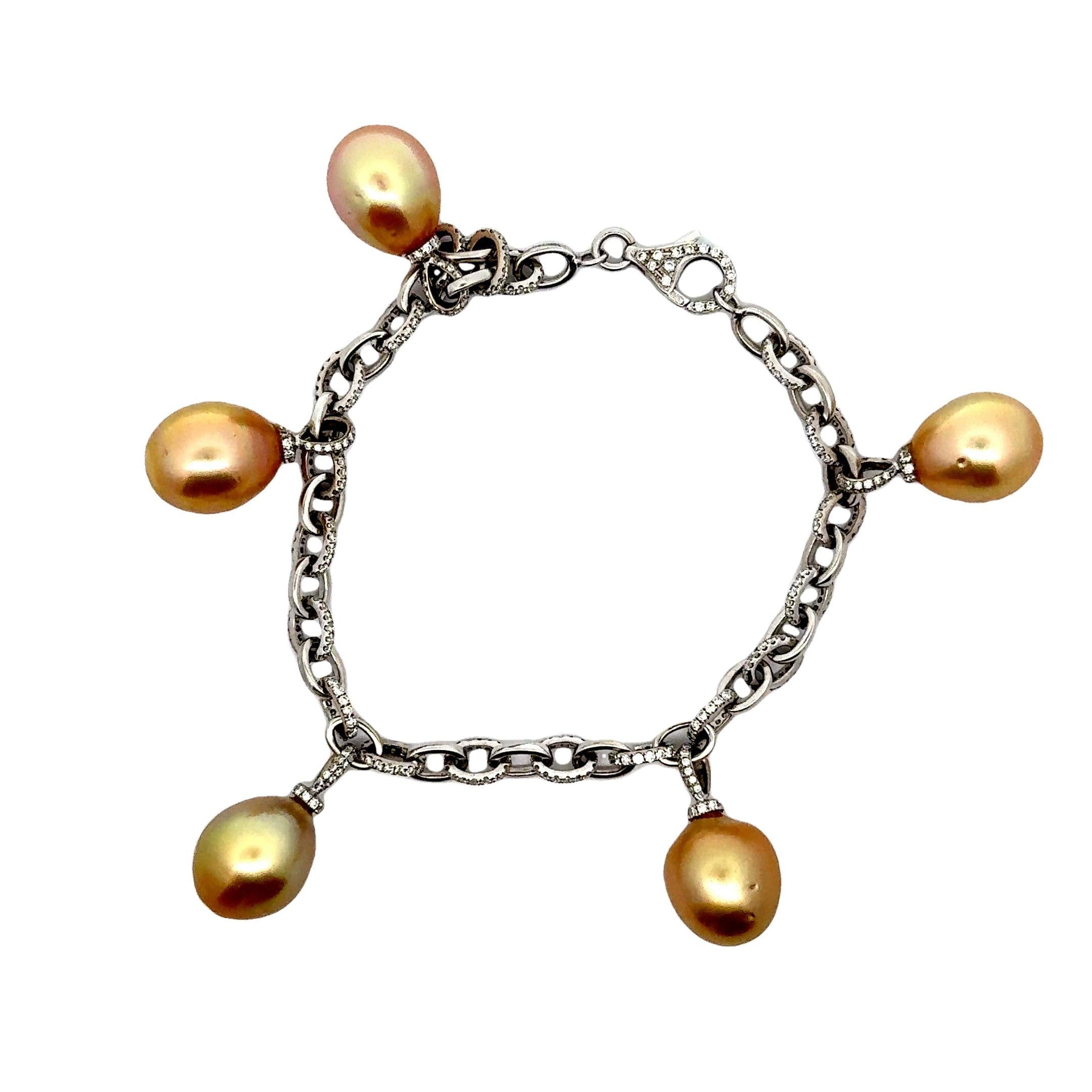 Golden South Sea Pearl Diamond 14k White Gold Bracelet