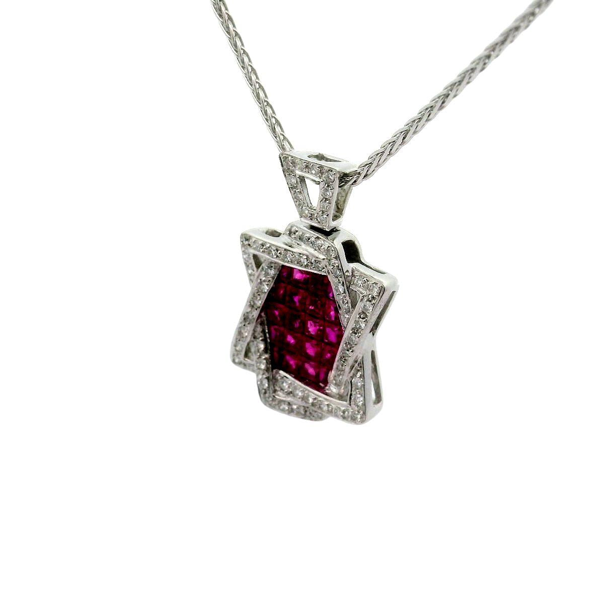 Ruby Diamond Star of David 18k White Gold Pendant