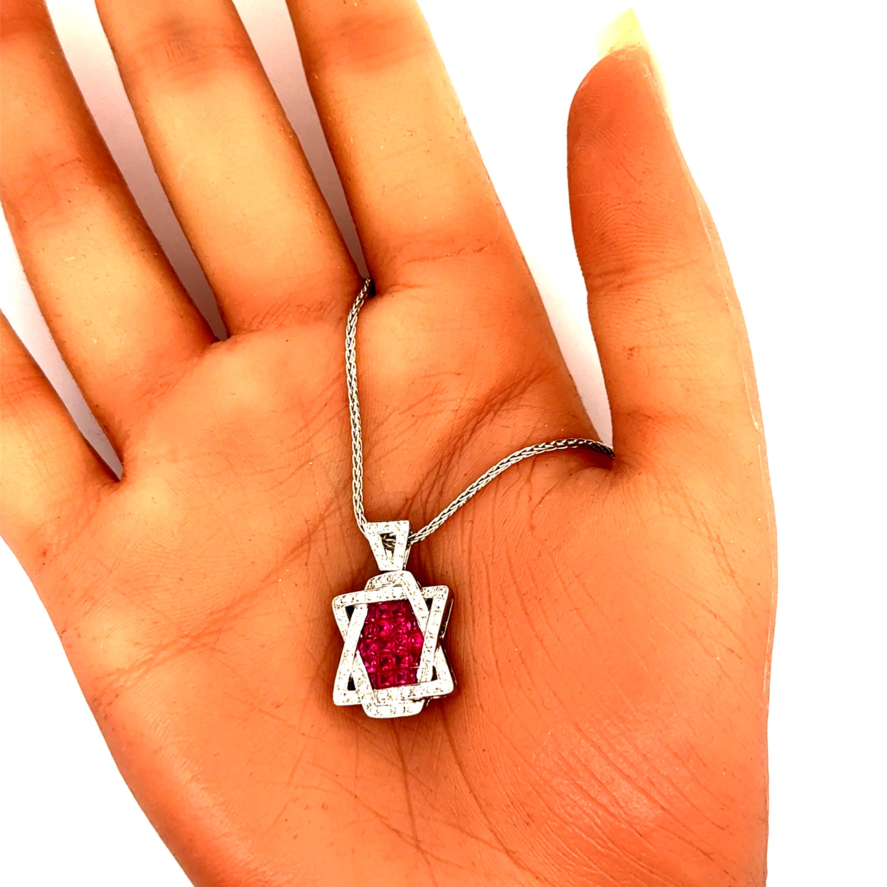 Ruby Diamond Star of David 18k White Gold Pendant