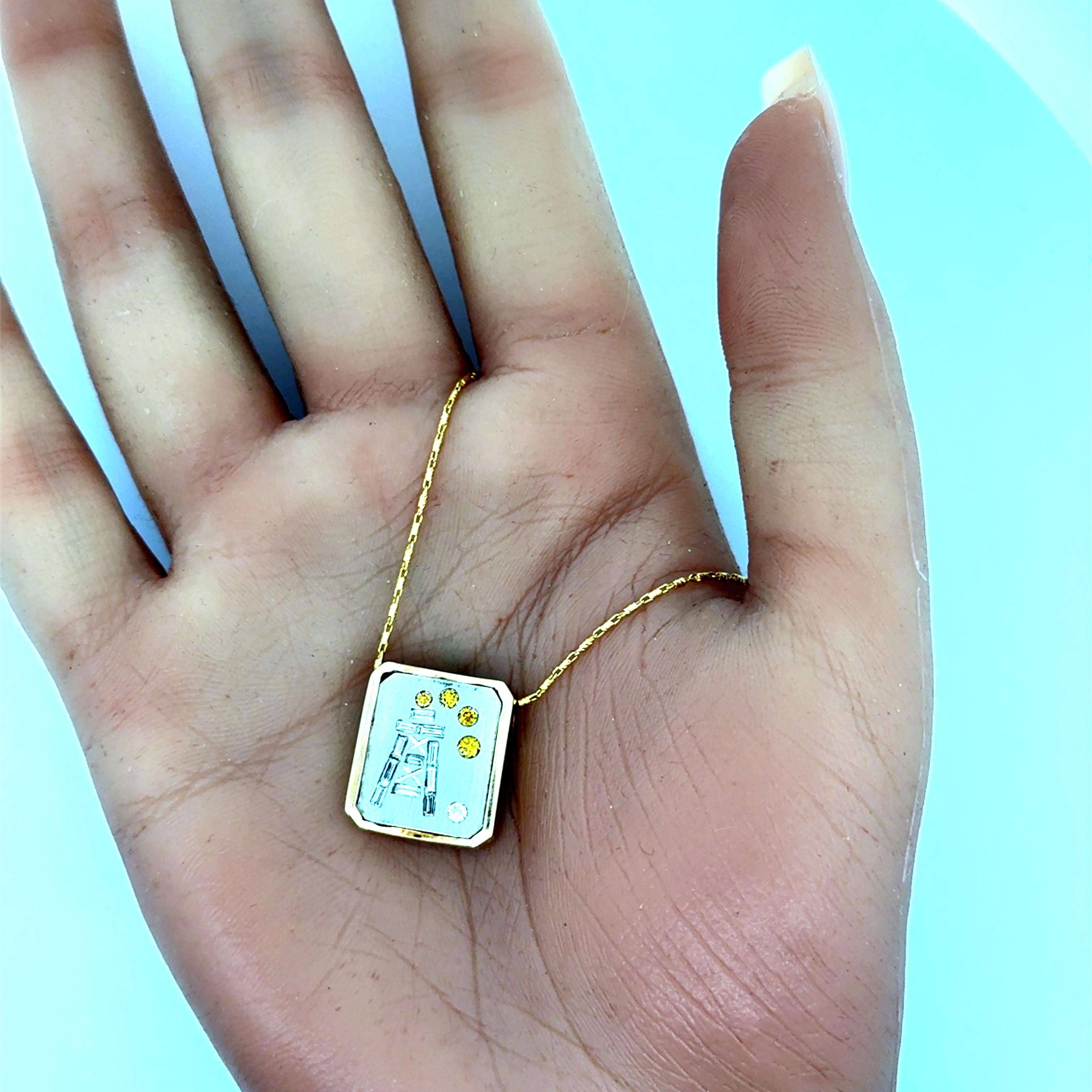 Diamond Frame 18k White & Yellow Gold Oil-Rig Pendant Chain