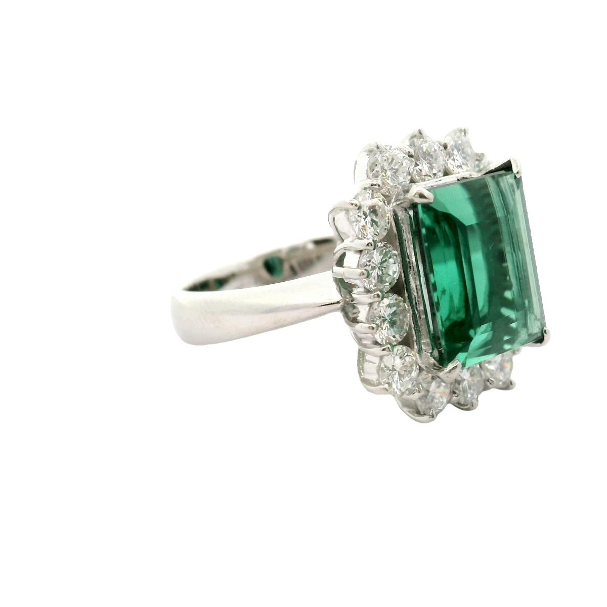 5.71 Carat Tourmaline Diamond Halo Platinum Ring