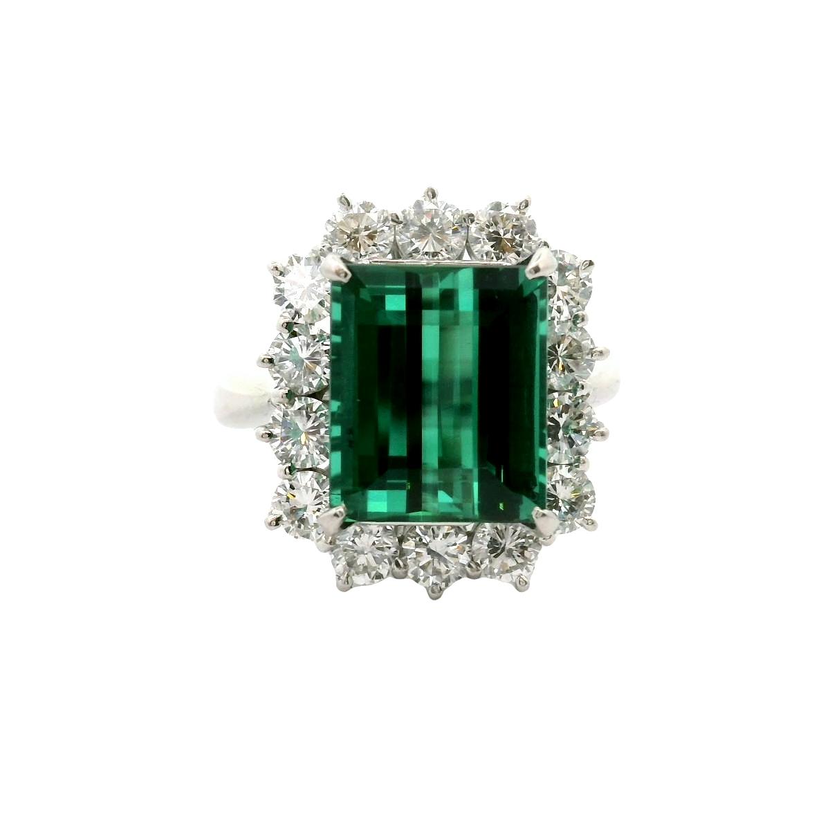 5.71 Carat Tourmaline Diamond Halo Platinum Ring