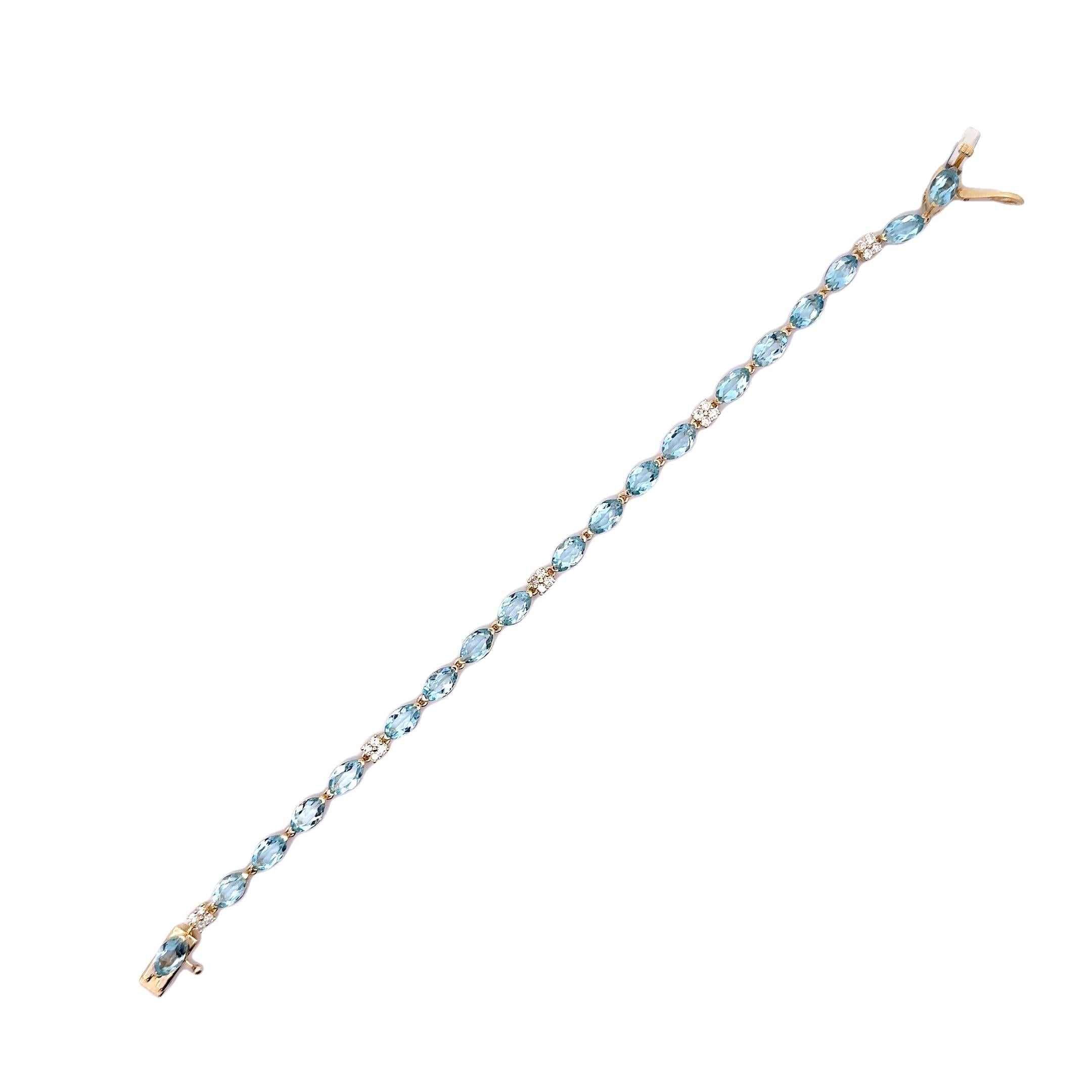 Aquamarine Diamond 14k Yellow Gold Tennis Bracelet