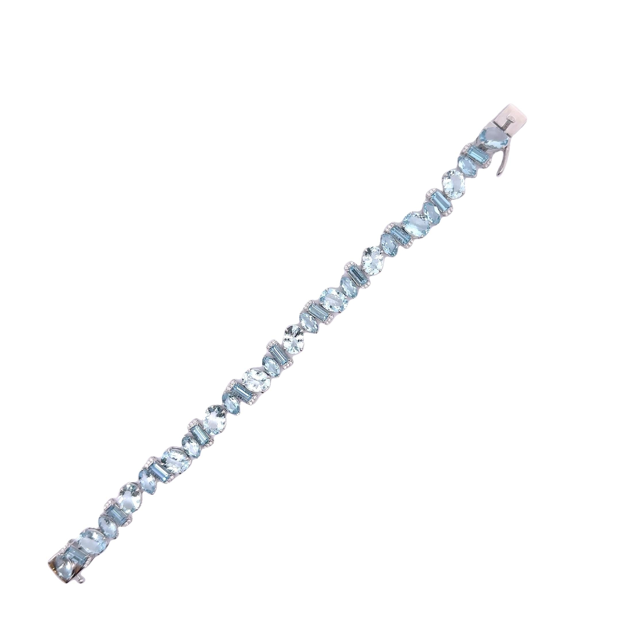 Aquamarine & Diamond 14k White Gold Line Bracelet