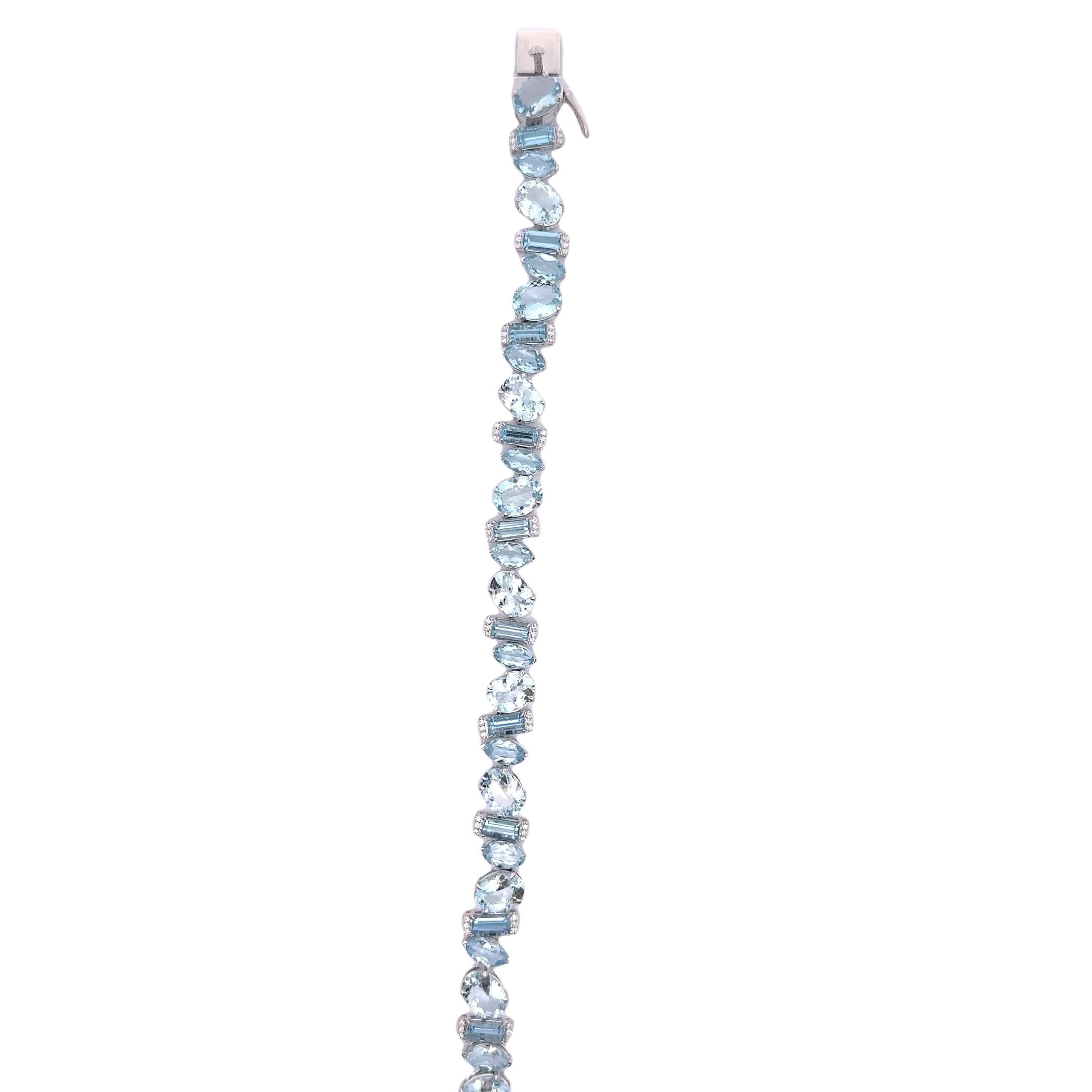 Aquamarine & Diamond 14k White Gold Line Bracelet