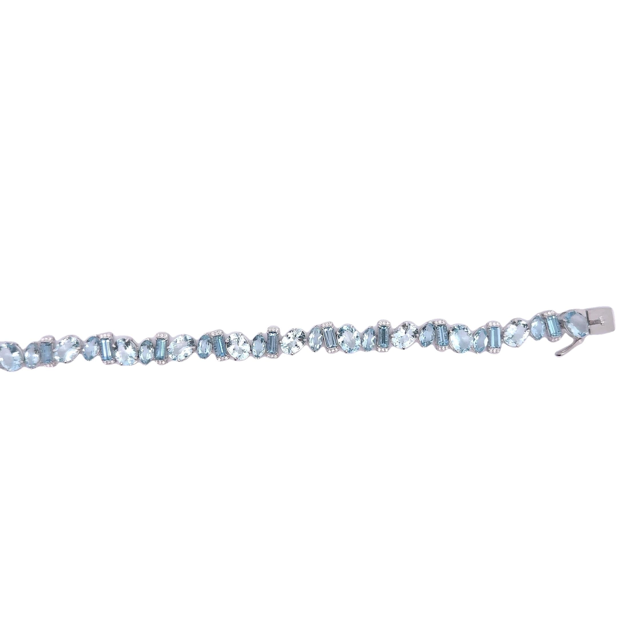 Aquamarine & Diamond 14k White Gold Line Bracelet