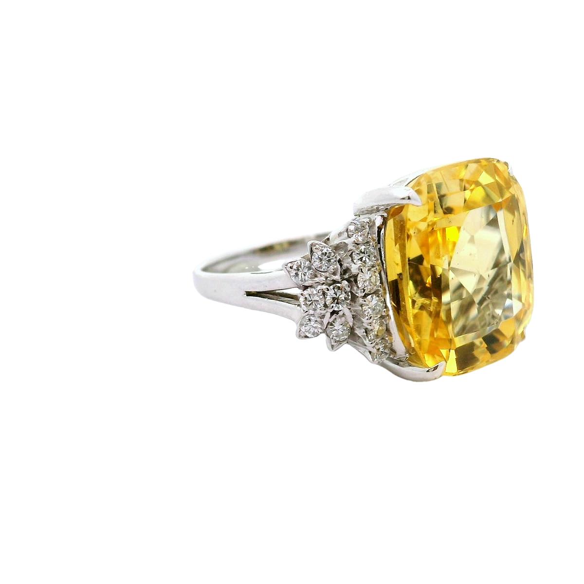 14.66 Carat No-Heat Yellow Sapphire Diamond Platinum Ring, GIA Certified