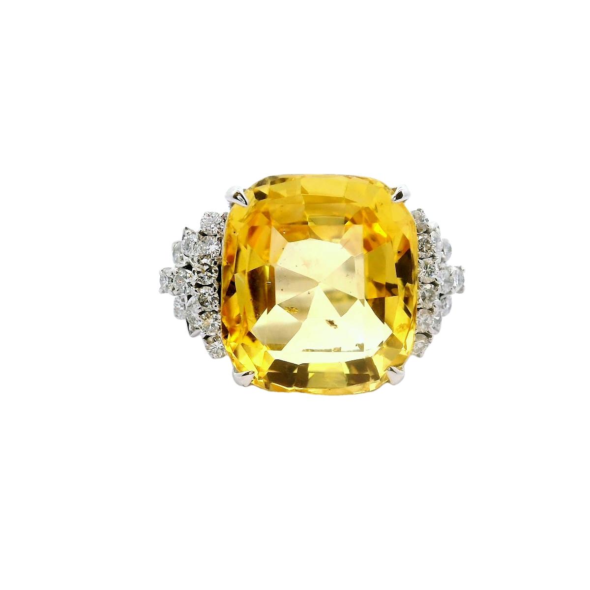 14.66 Carat No-Heat Yellow Sapphire Diamond Platinum Ring, GIA Certified