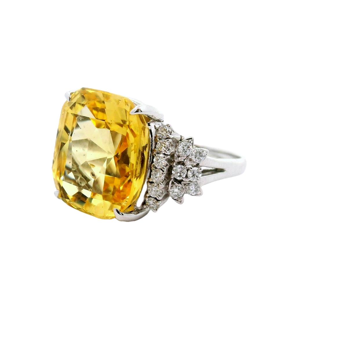 14.66 Carat No-Heat Yellow Sapphire Diamond Platinum Ring, GIA Certified