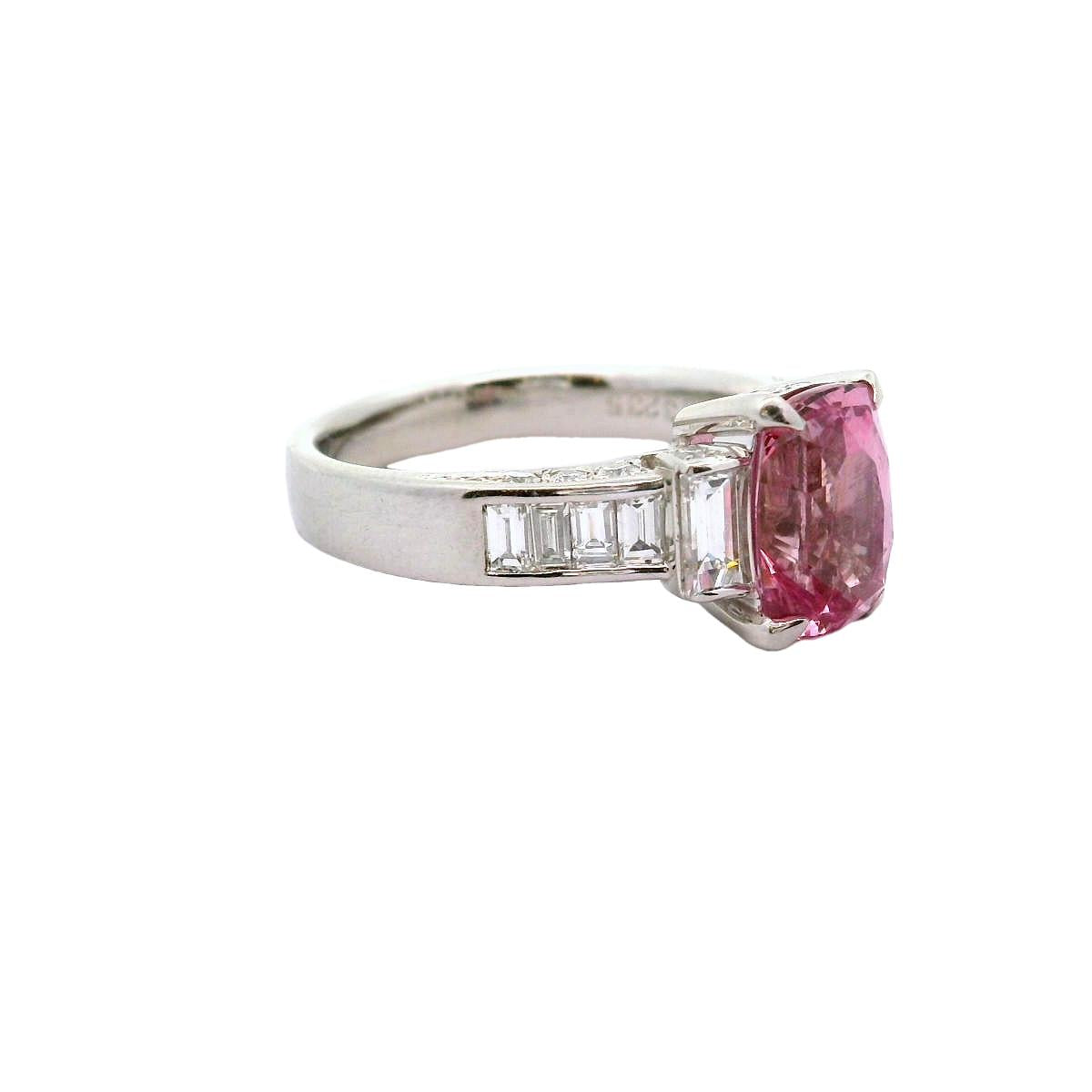 3.23 Carat Padparadscha Sapphire Diamond Platinum Ring, GRS Certified