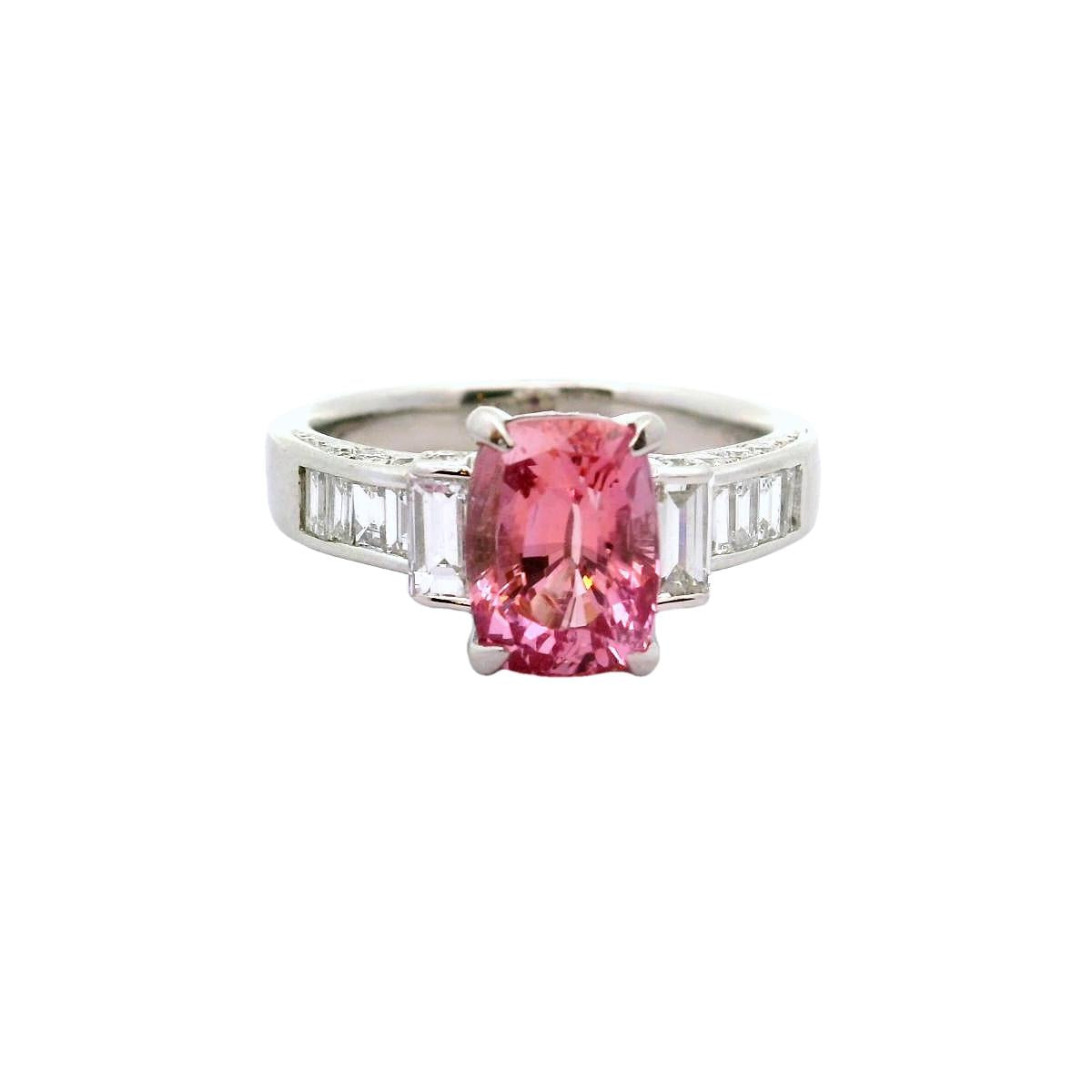 3.23 Carat Padparadscha Sapphire Diamond Platinum Ring, GRS Certified