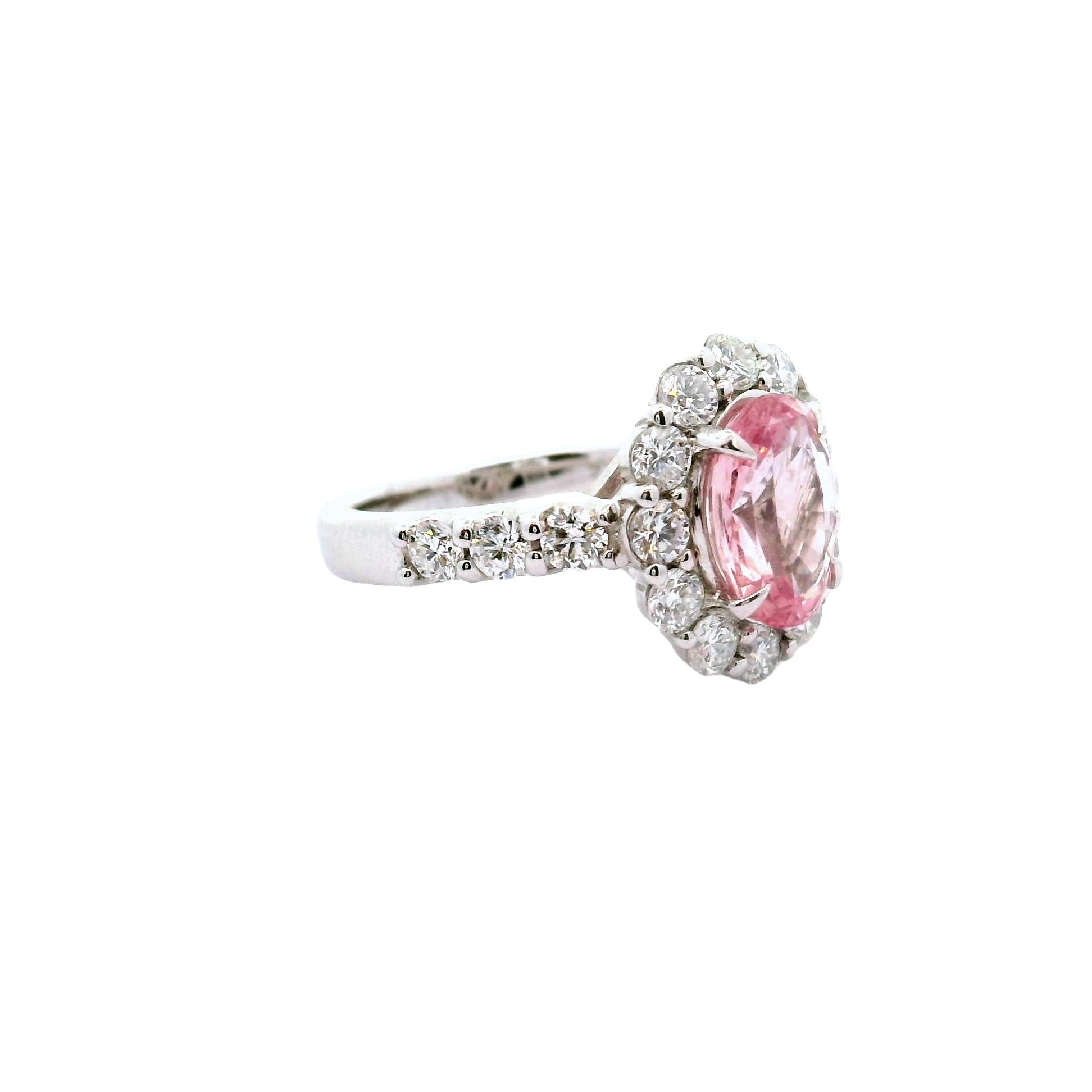 2.75 Carat Padparadscha Sapphire Diamond Platinum Ring, GRS Certified