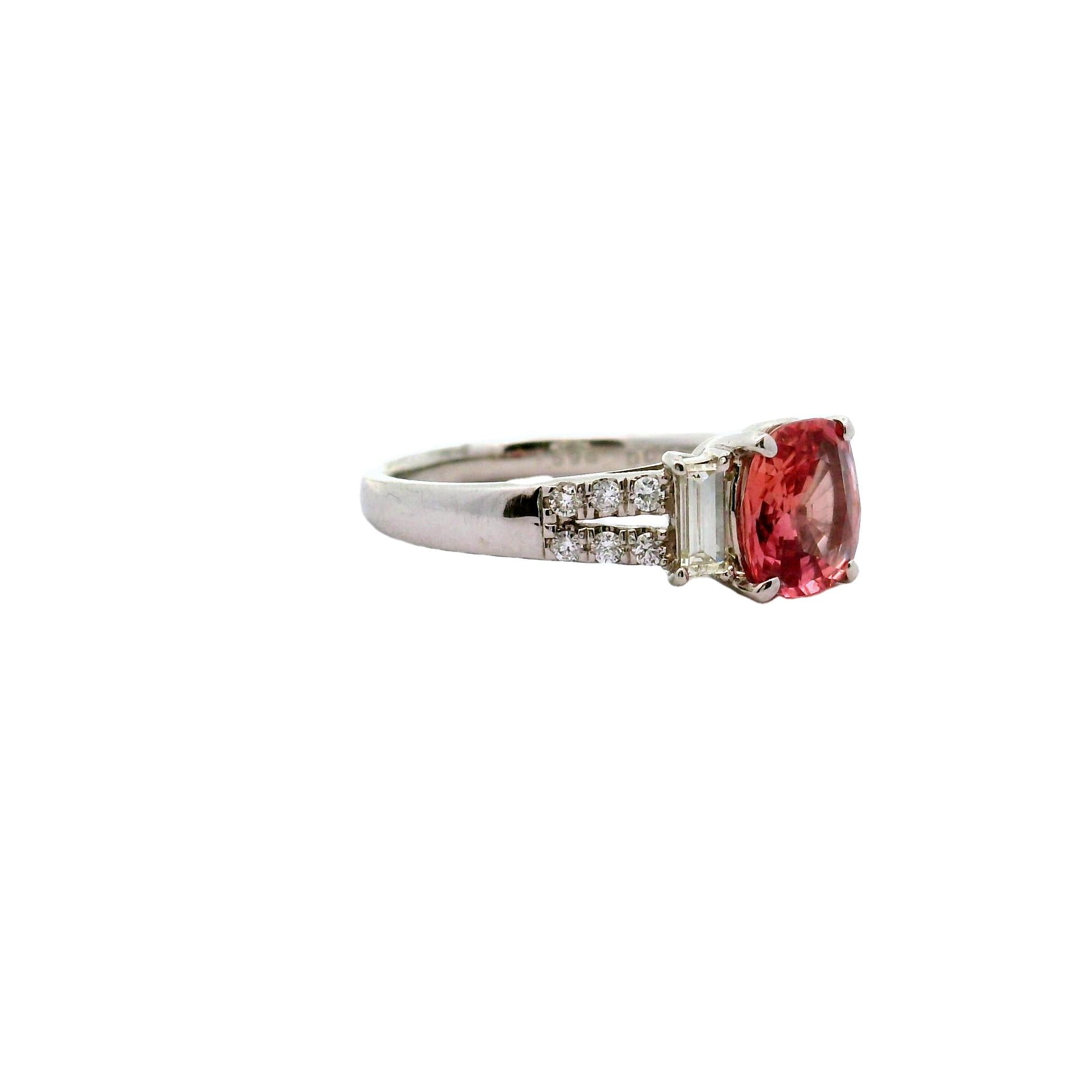 1.59 Carat Padparadscha Sapphire Diamond Platinum Ring, GRS Certified