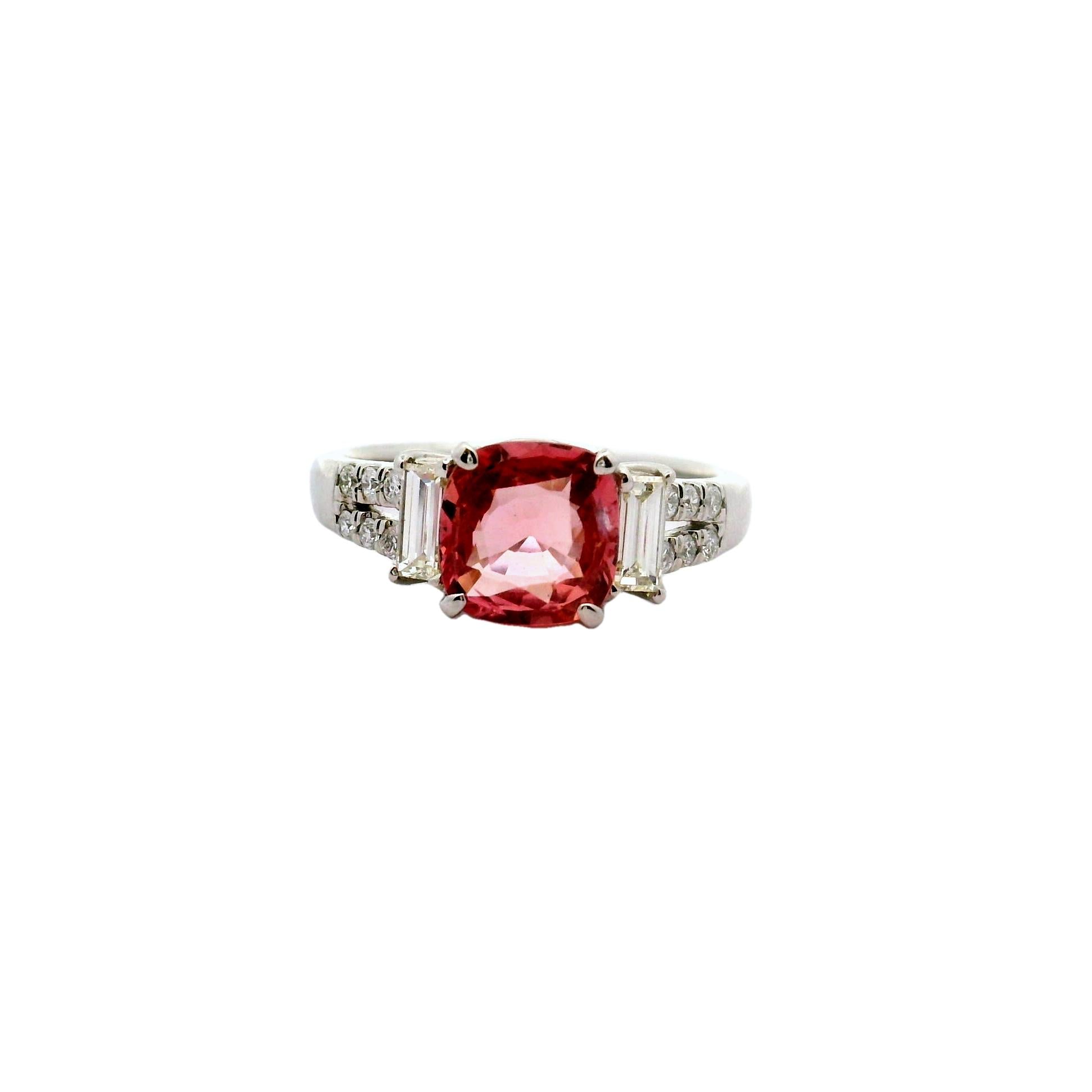 1.59 Carat Padparadscha Sapphire Diamond Platinum Ring, GRS Certified