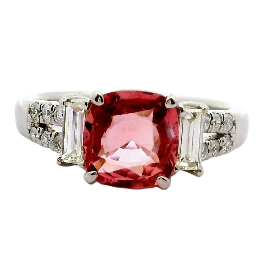 1.59 Carat Padparadscha Sapphire Diamond Platinum Ring, GRS Certified