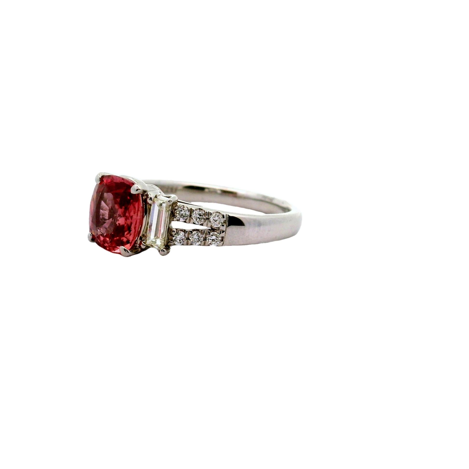 1.59 Carat Padparadscha Sapphire Diamond Platinum Ring, GRS Certified