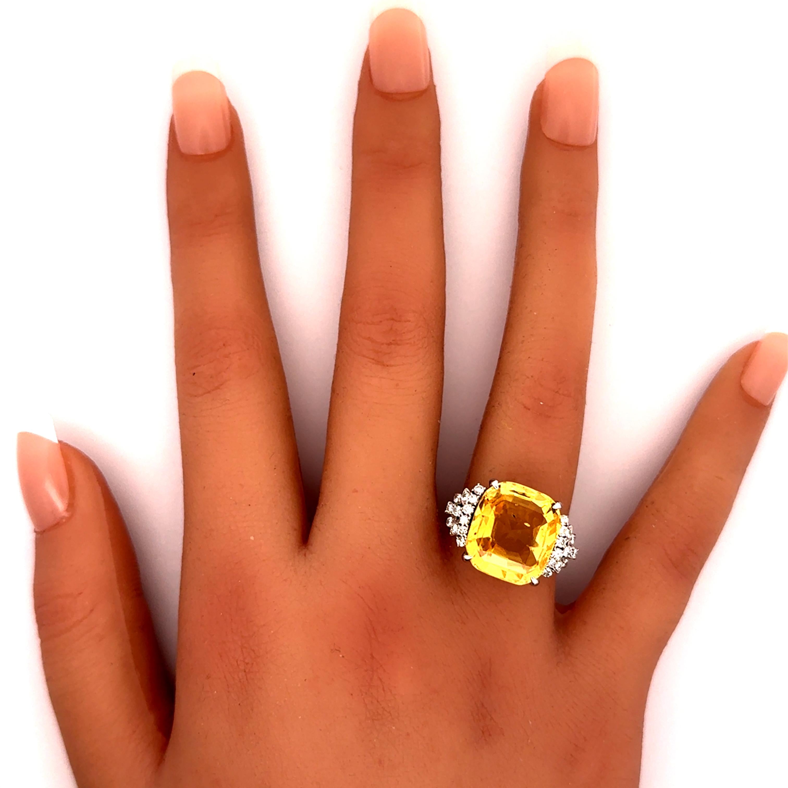 14.66 Carat No-Heat Yellow Sapphire Diamond Platinum Ring, GIA Certified