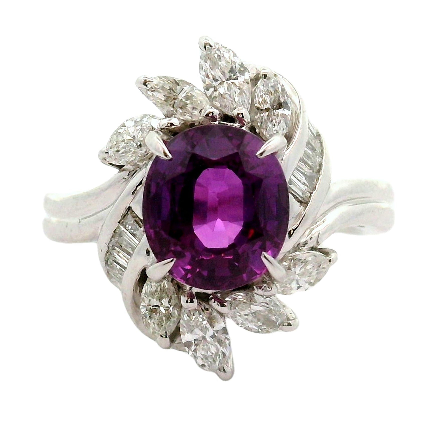 2.78 Carat Pinkish-Purple Sapphire Diamond Platinum Ring, GIA Certified