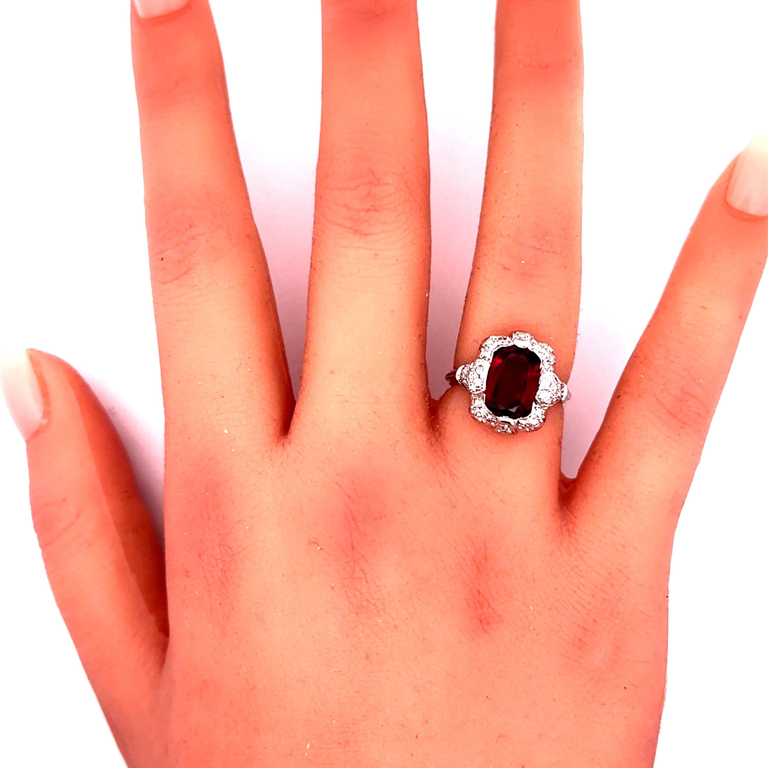 Mid-Century 3.00 Carat No-Heat Ruby Diamond 18k White Gold Ring, GIA Certified