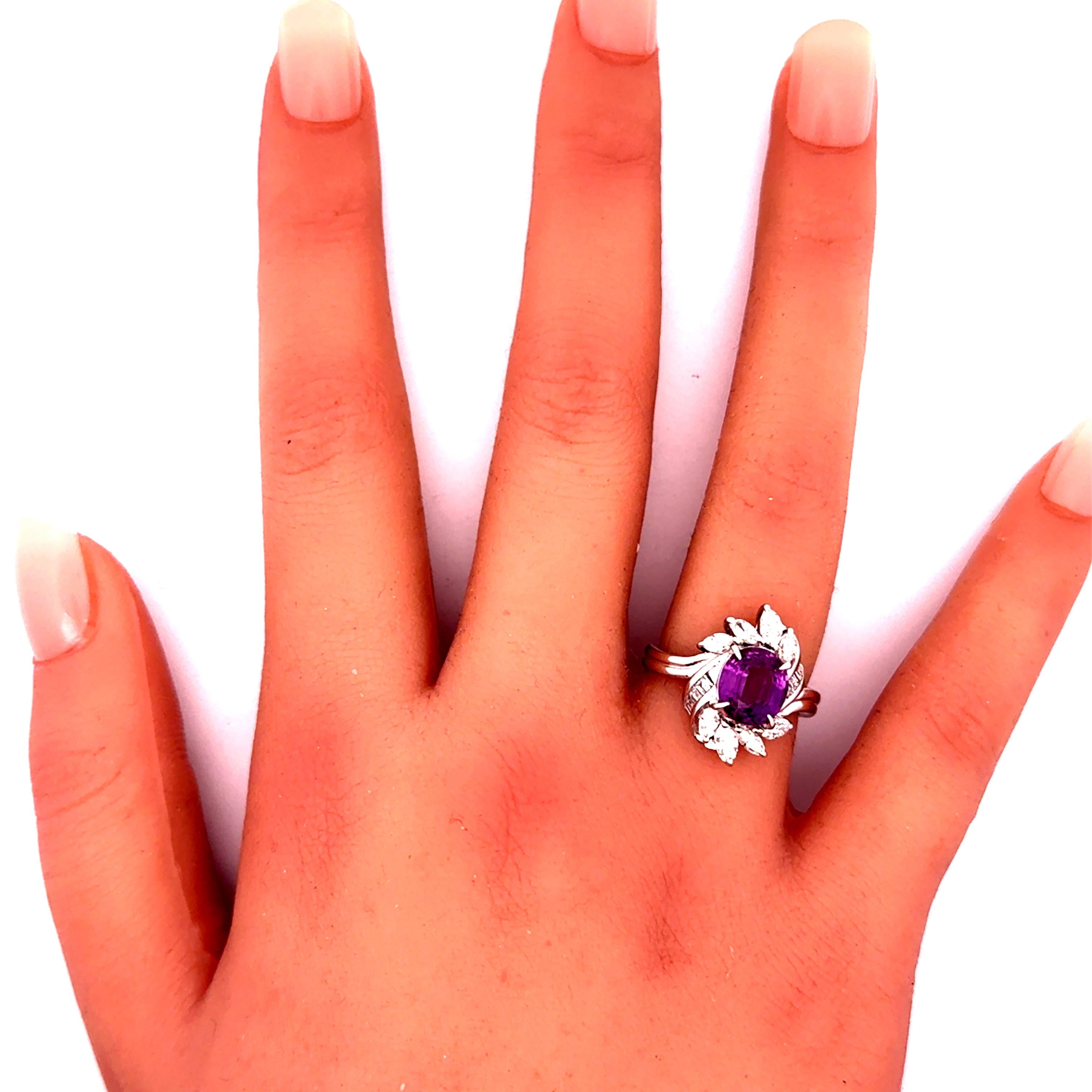 2.78 Carat Pinkish-Purple Sapphire Diamond Platinum Ring, GIA Certified