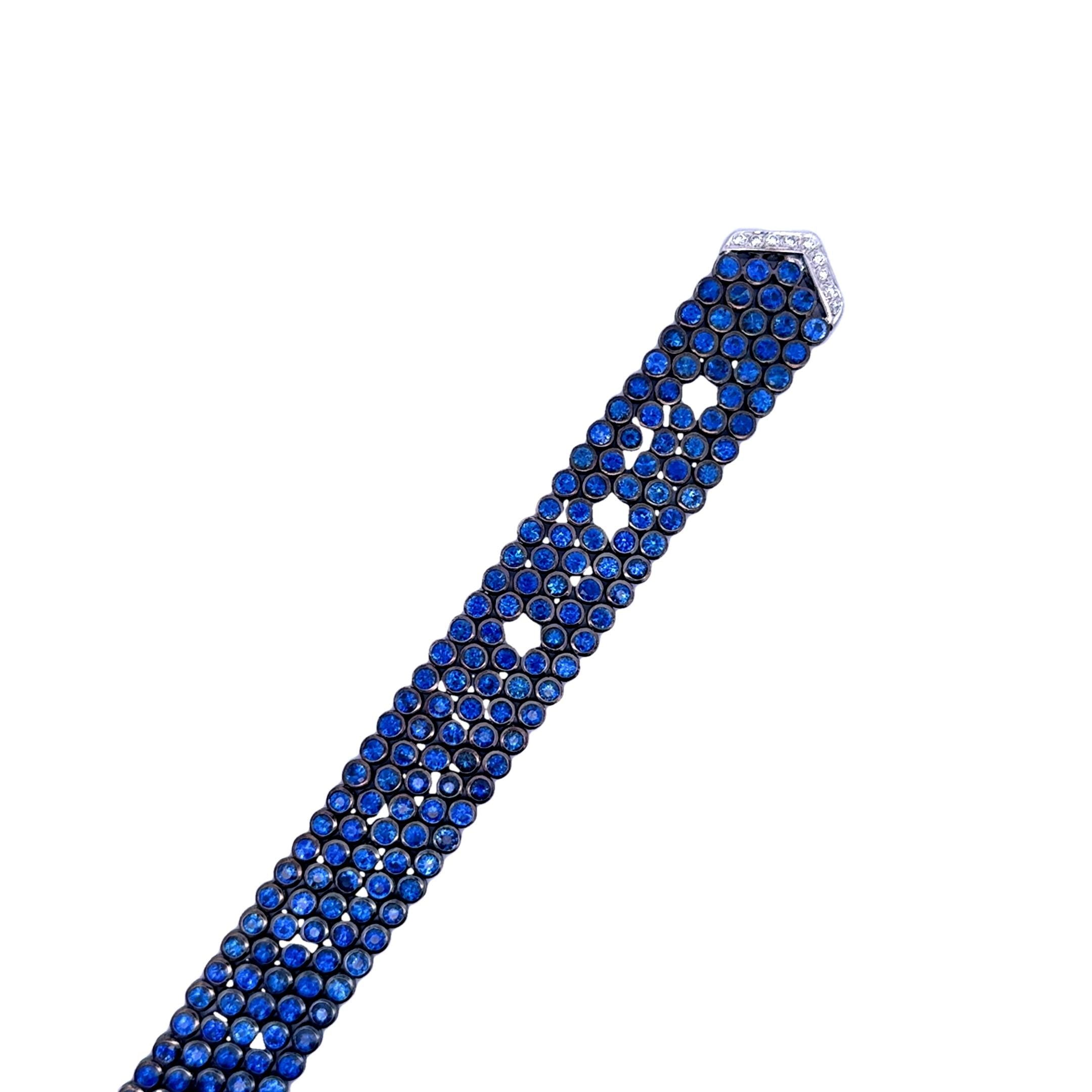 Blue Sapphire & Diamond 18k White Gold Belt-Buckle Bracelet