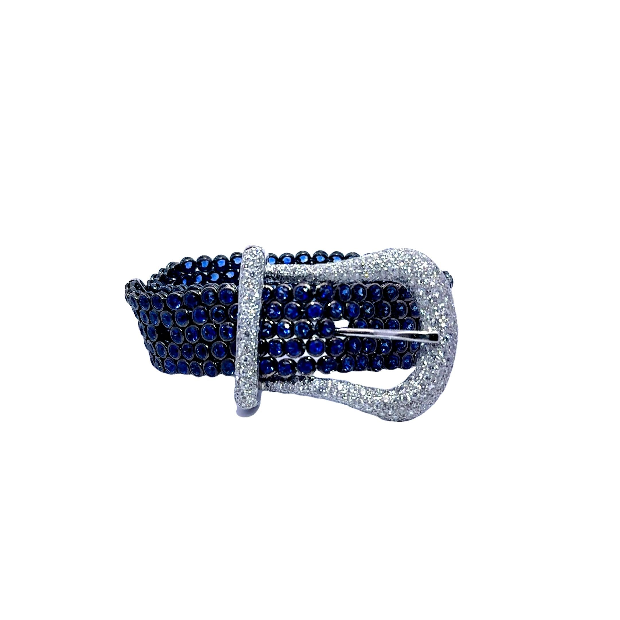 Blue Sapphire & Diamond 18k White Gold Belt-Buckle Bracelet