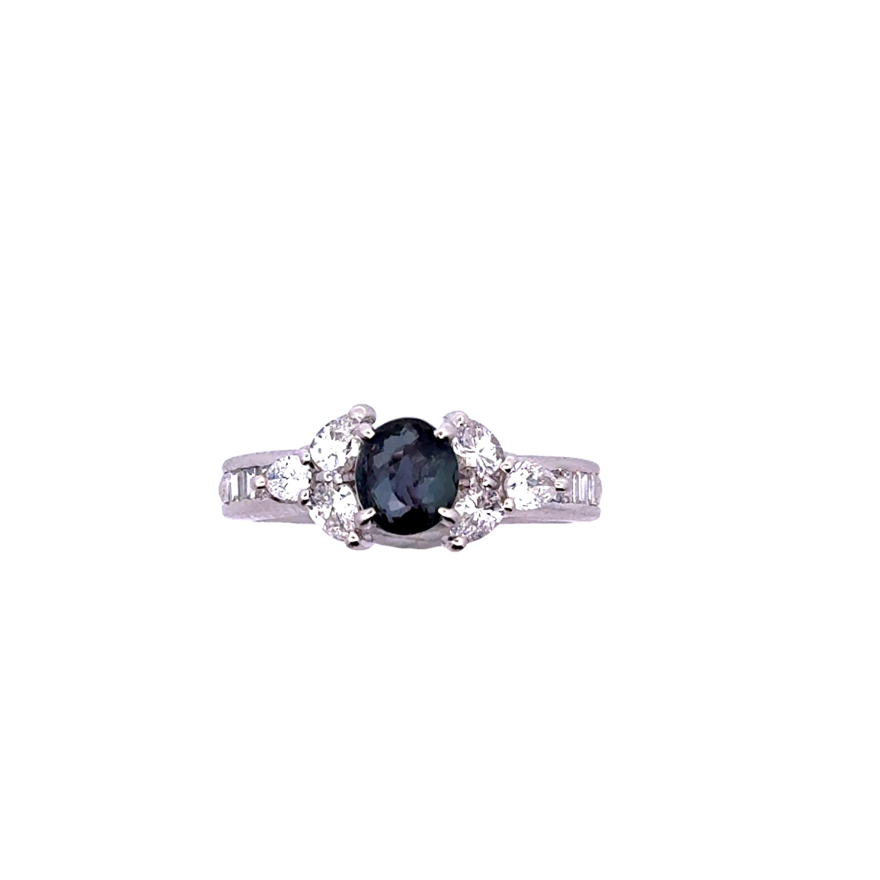 1.14 Carat Brazilian Alexandrite Diamond Platinum Ring, GIA Certified