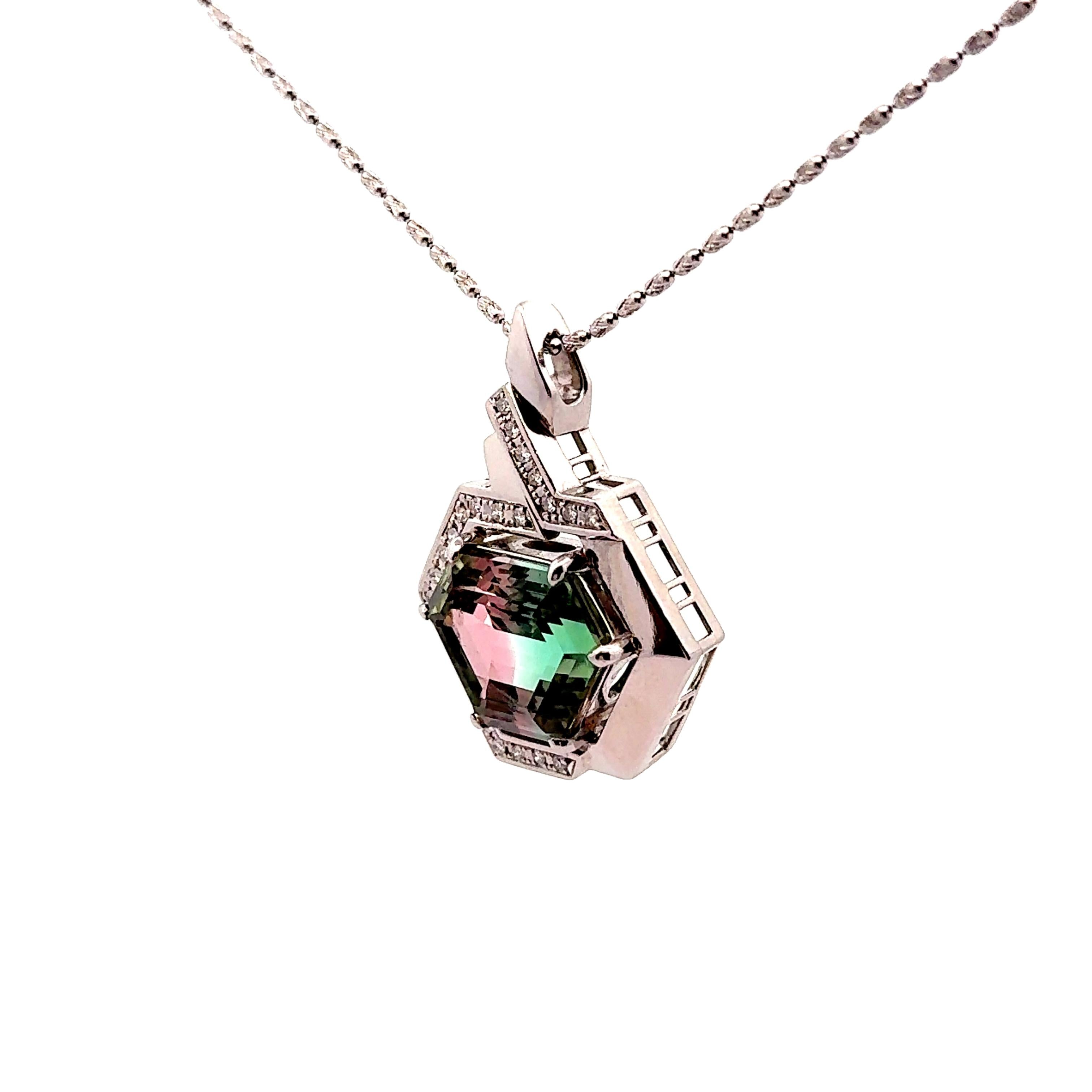 23.32 Carat Bi-color Tourmaline Diamond Platinum Hexagon Pendant