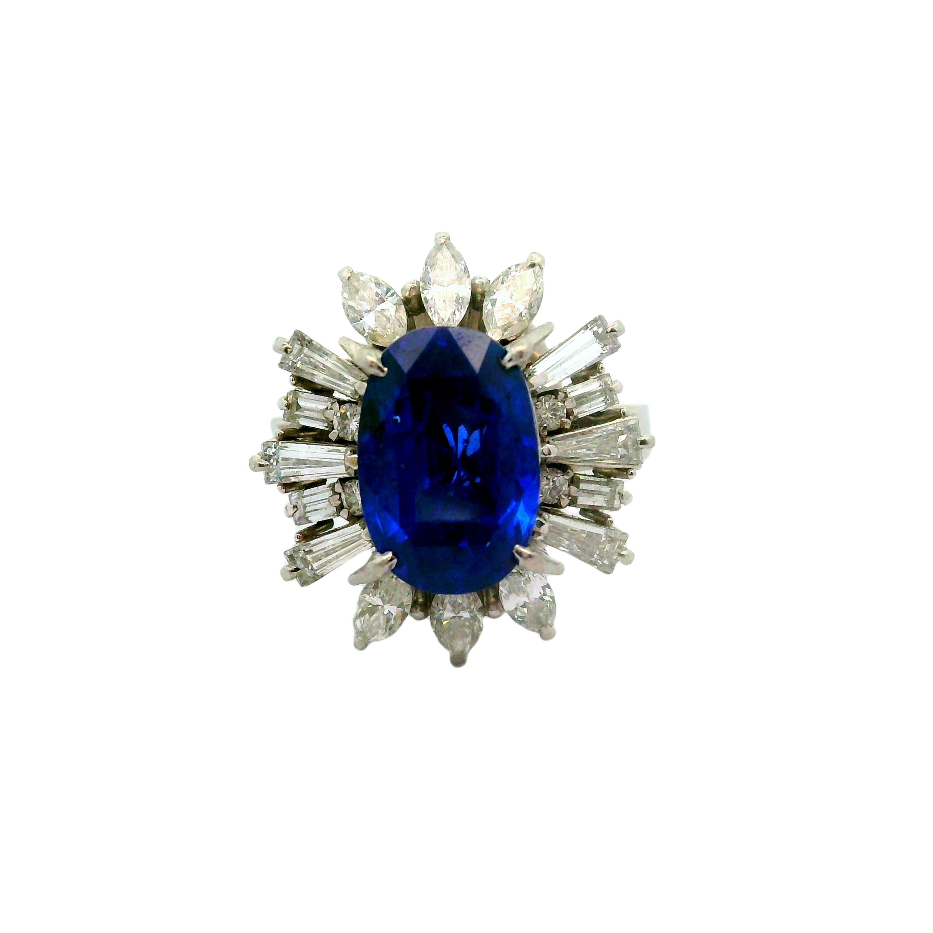 4.87 Carat No-Heat Ceylon Blue Sapphire Diamond Platinum Ring, GIA Certified