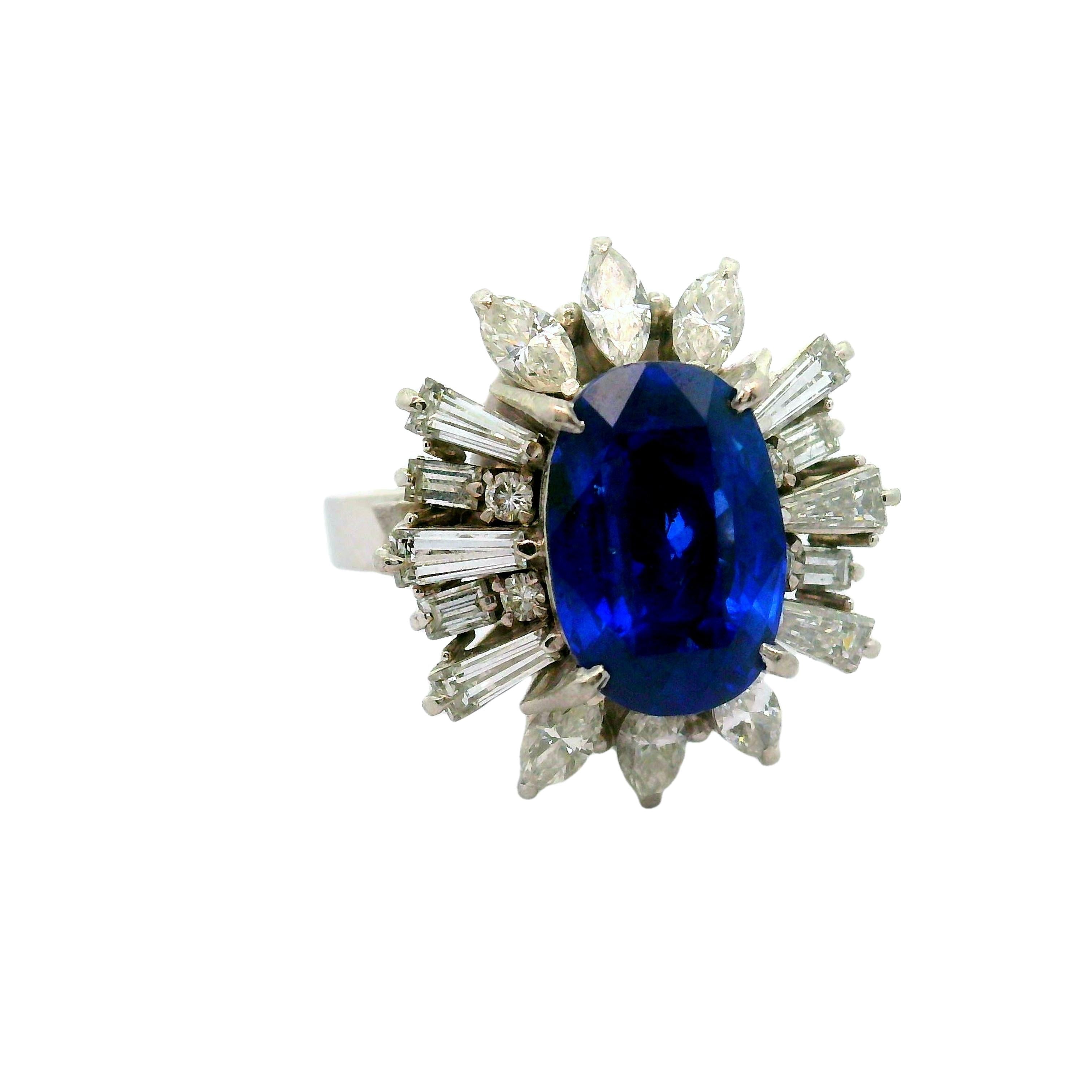 4.87 Carat No-Heat Ceylon Blue Sapphire Diamond Platinum Ring, GIA Certified