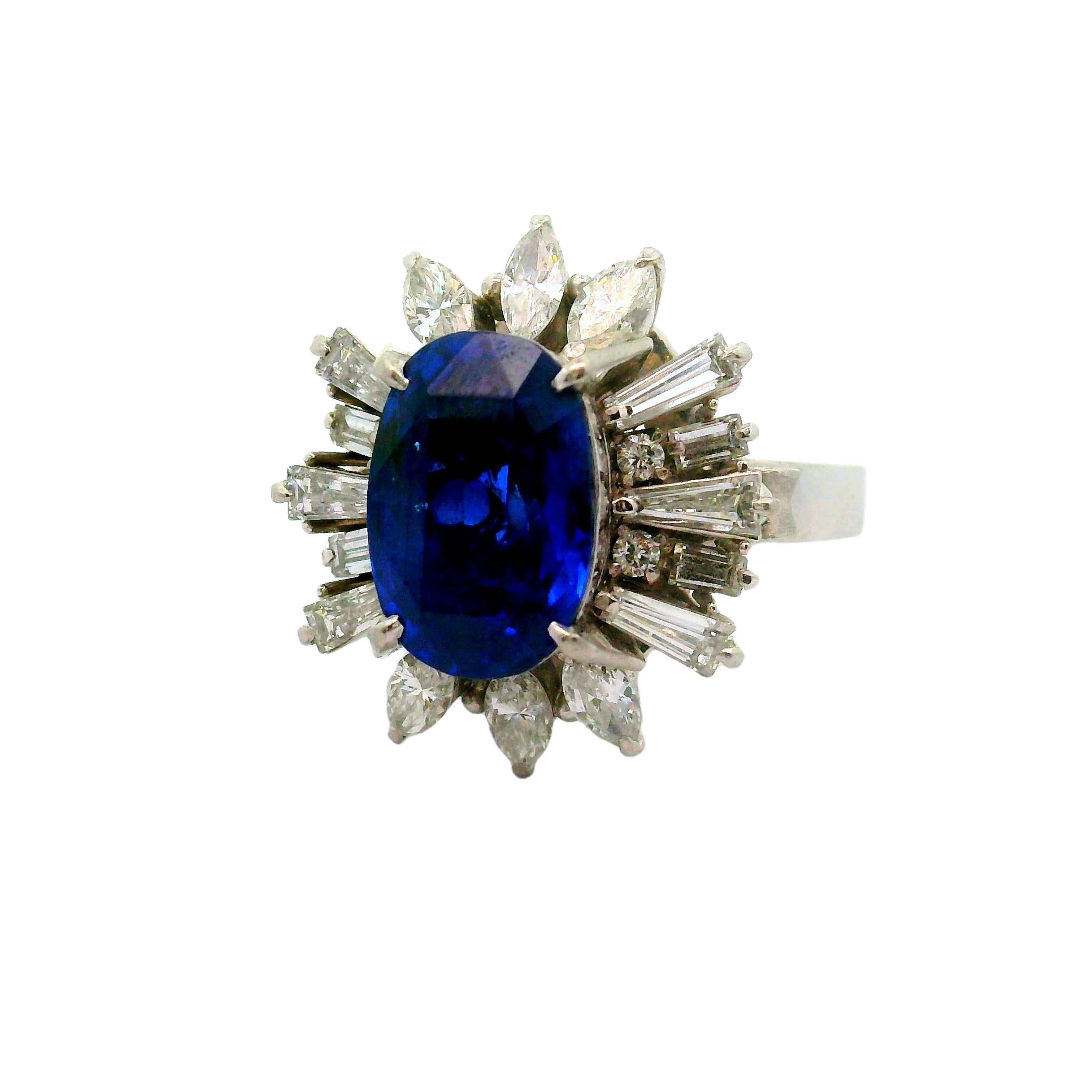 4.87 Carat No-Heat Ceylon Blue Sapphire Diamond Platinum Ring, GIA Certified