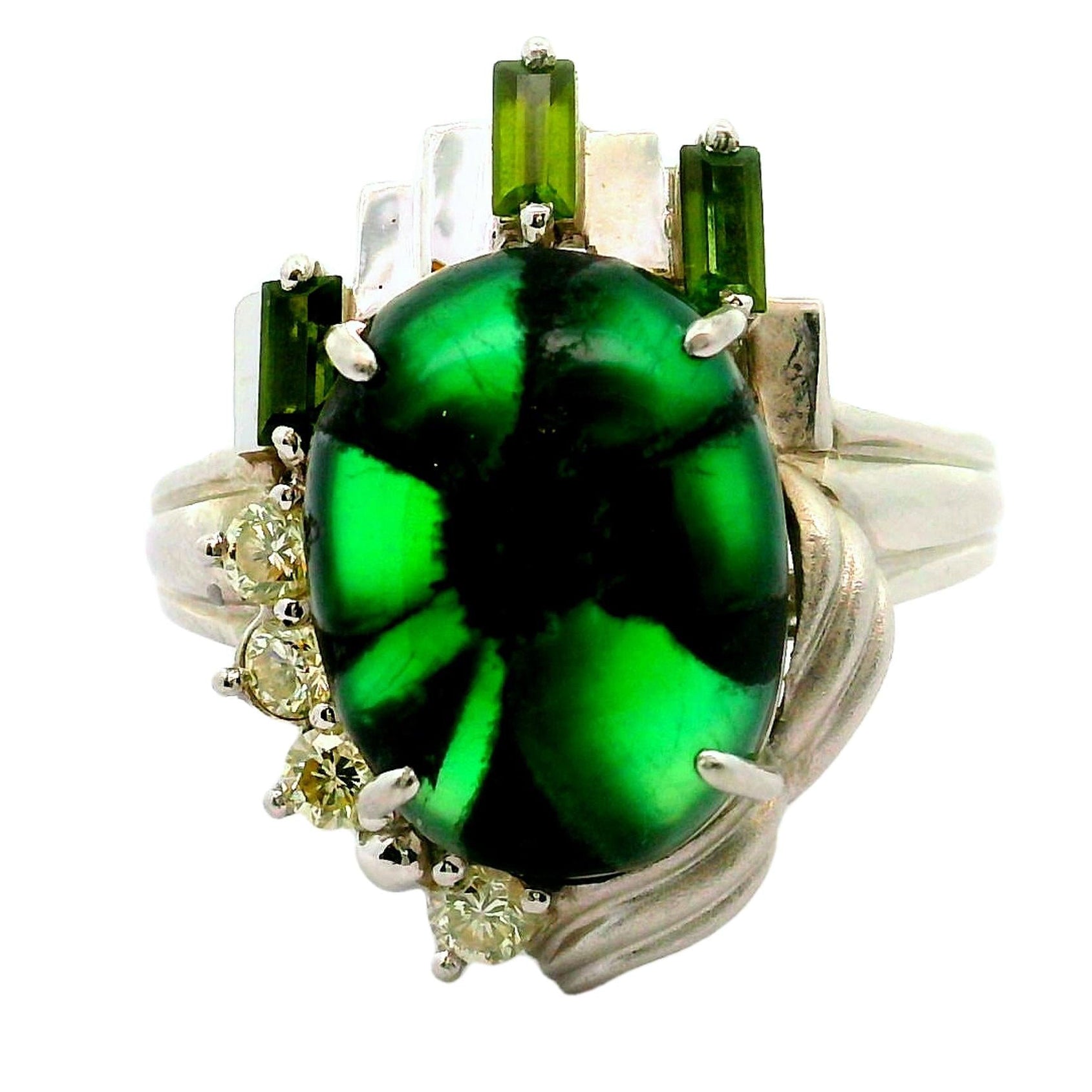7.53 Carat Trapiche Emerald Diamond Platinum Ring, GIA Certified