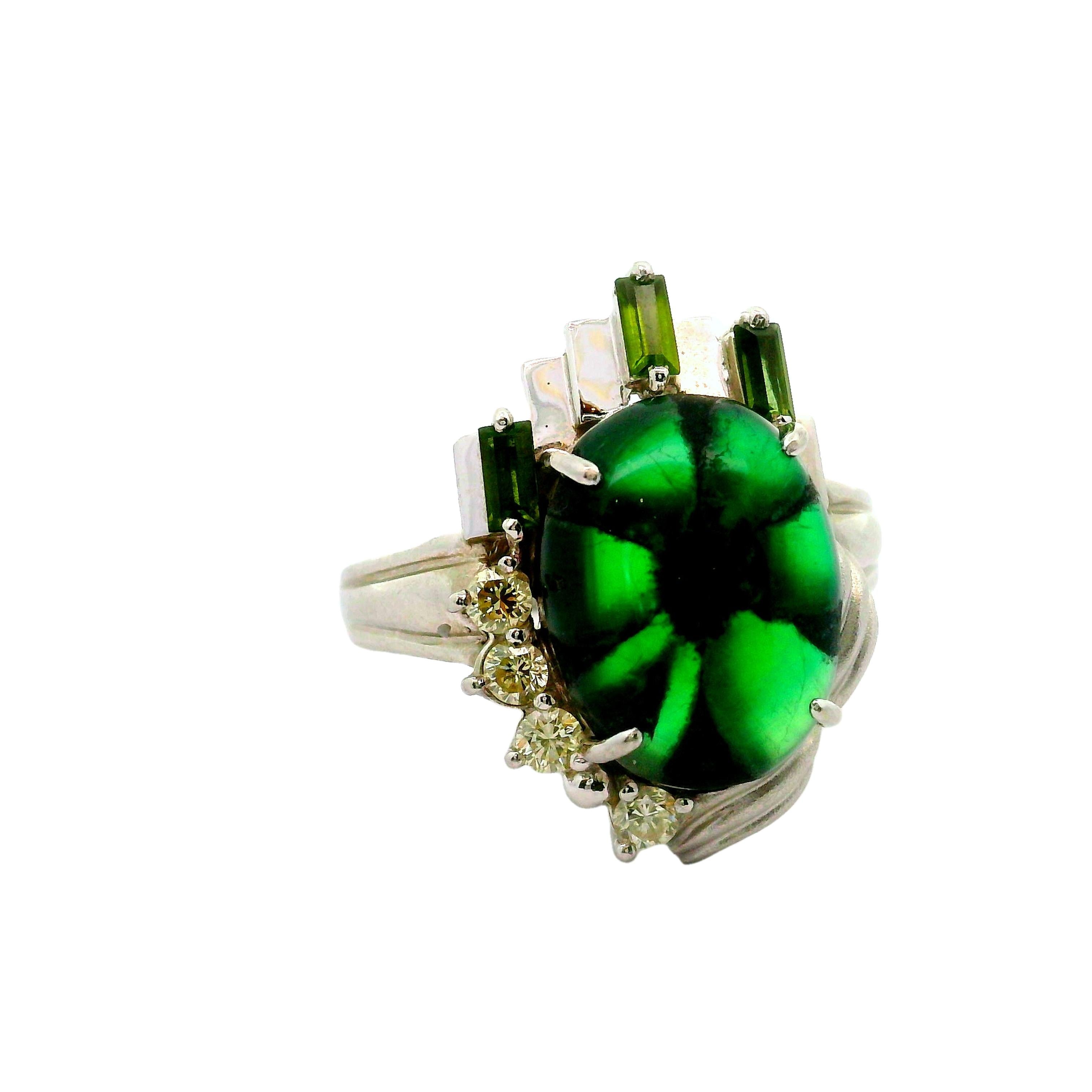 7.53 Carat Trapiche Emerald Diamond Platinum Ring, GIA Certified