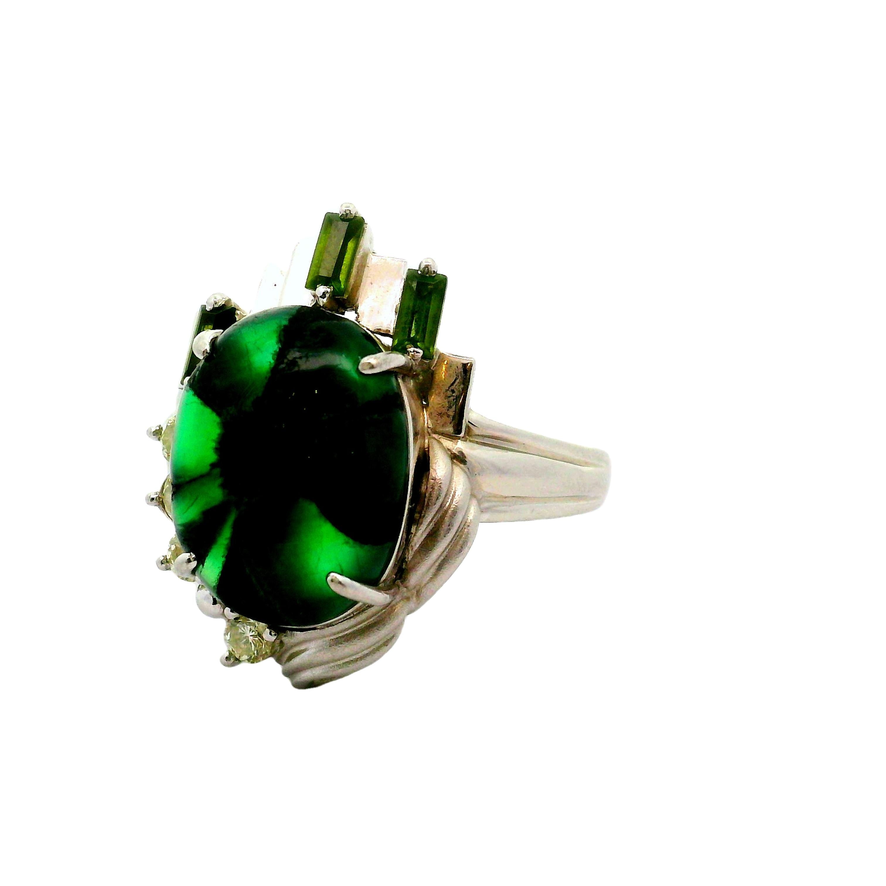 7.53 Carat Trapiche Emerald Diamond Platinum Ring, GIA Certified