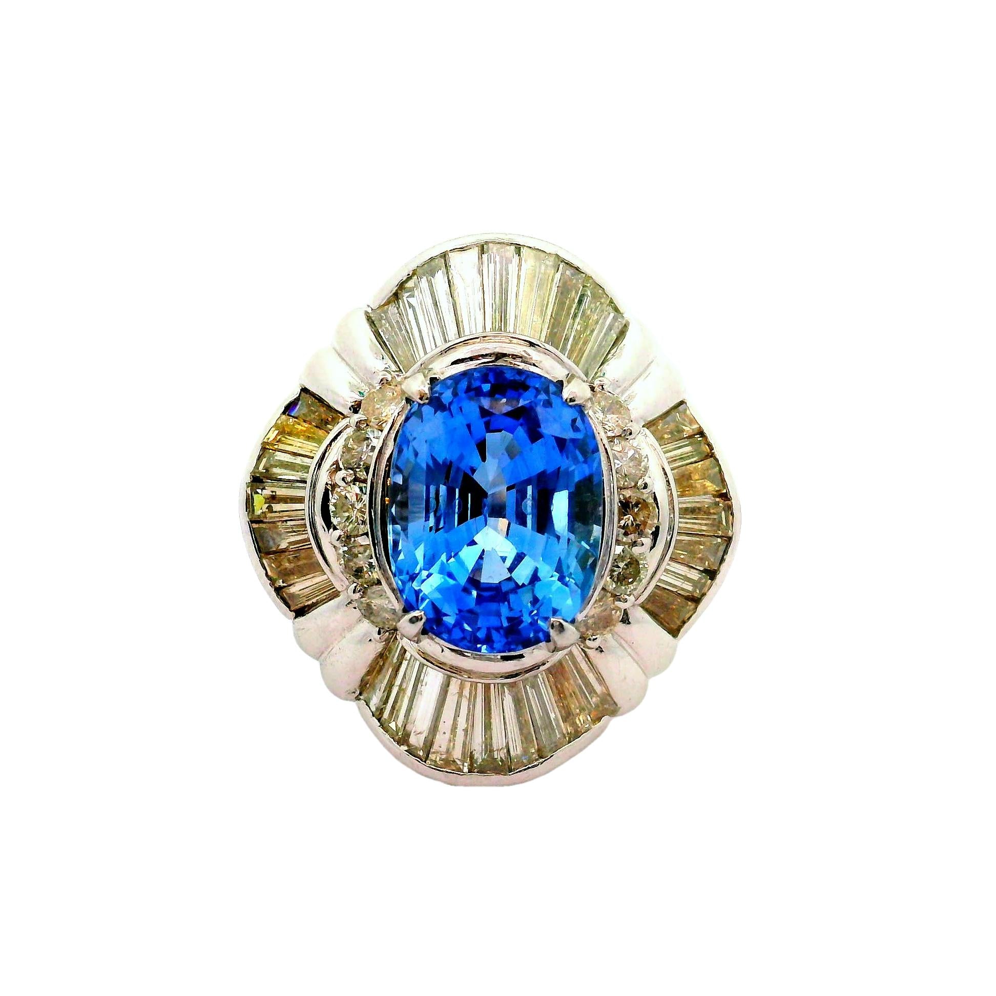 9.03 Carat Ceylon Blue Sapphire Diamond Platinum Ballerina Ring, GIA Certified