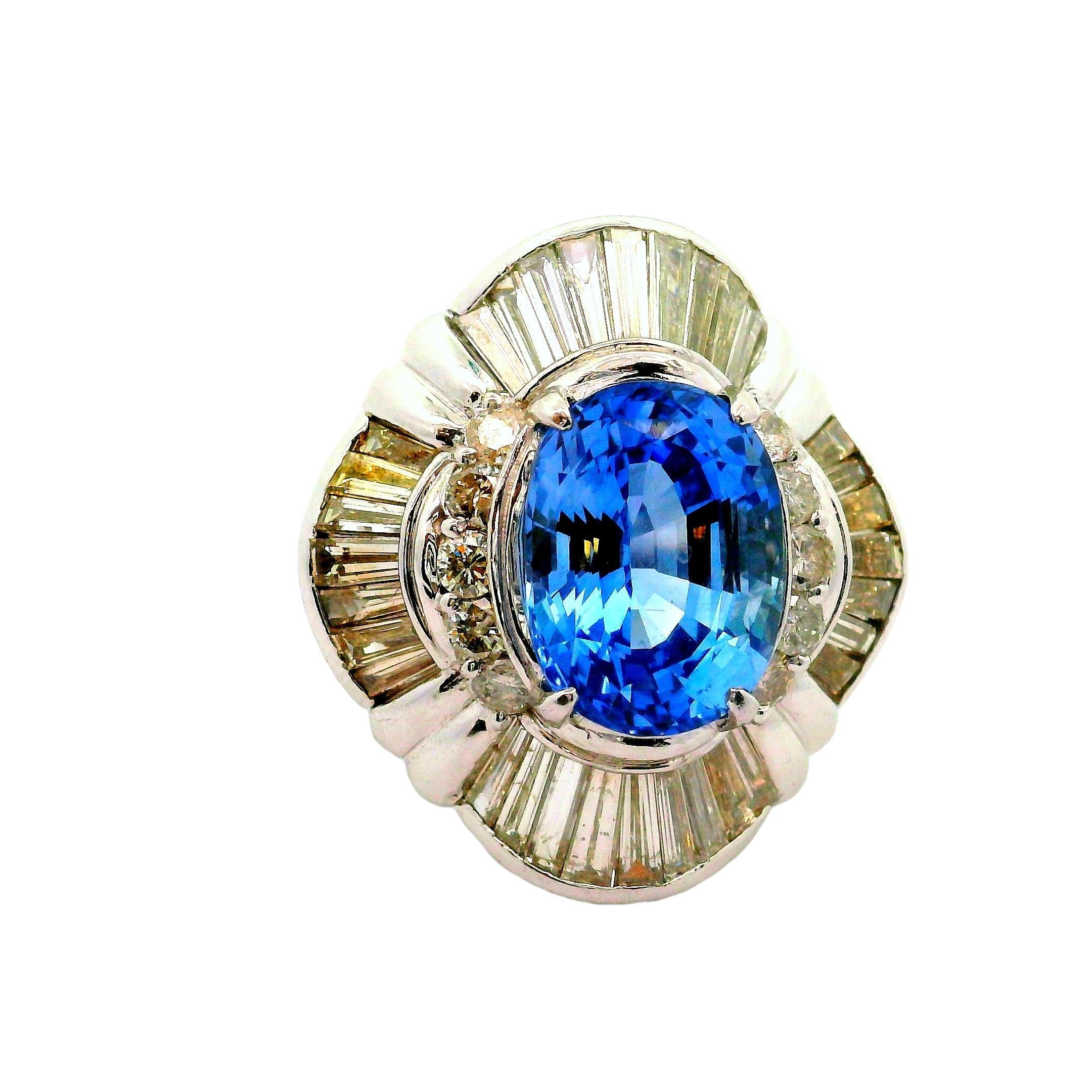 9.03 Carat Ceylon Blue Sapphire Diamond Platinum Ballerina Ring, GIA Certified