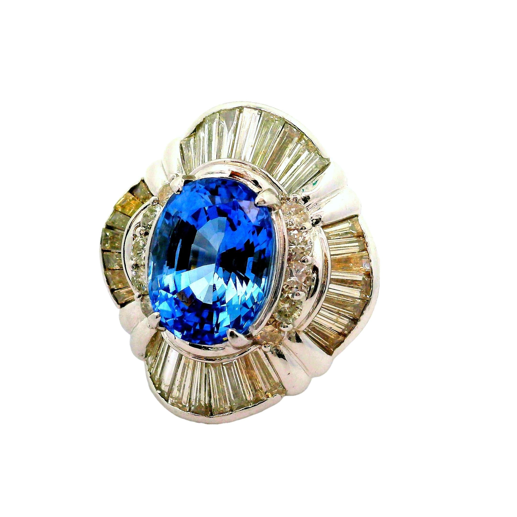 9.03 Carat Ceylon Blue Sapphire Diamond Platinum Ballerina Ring, GIA Certified