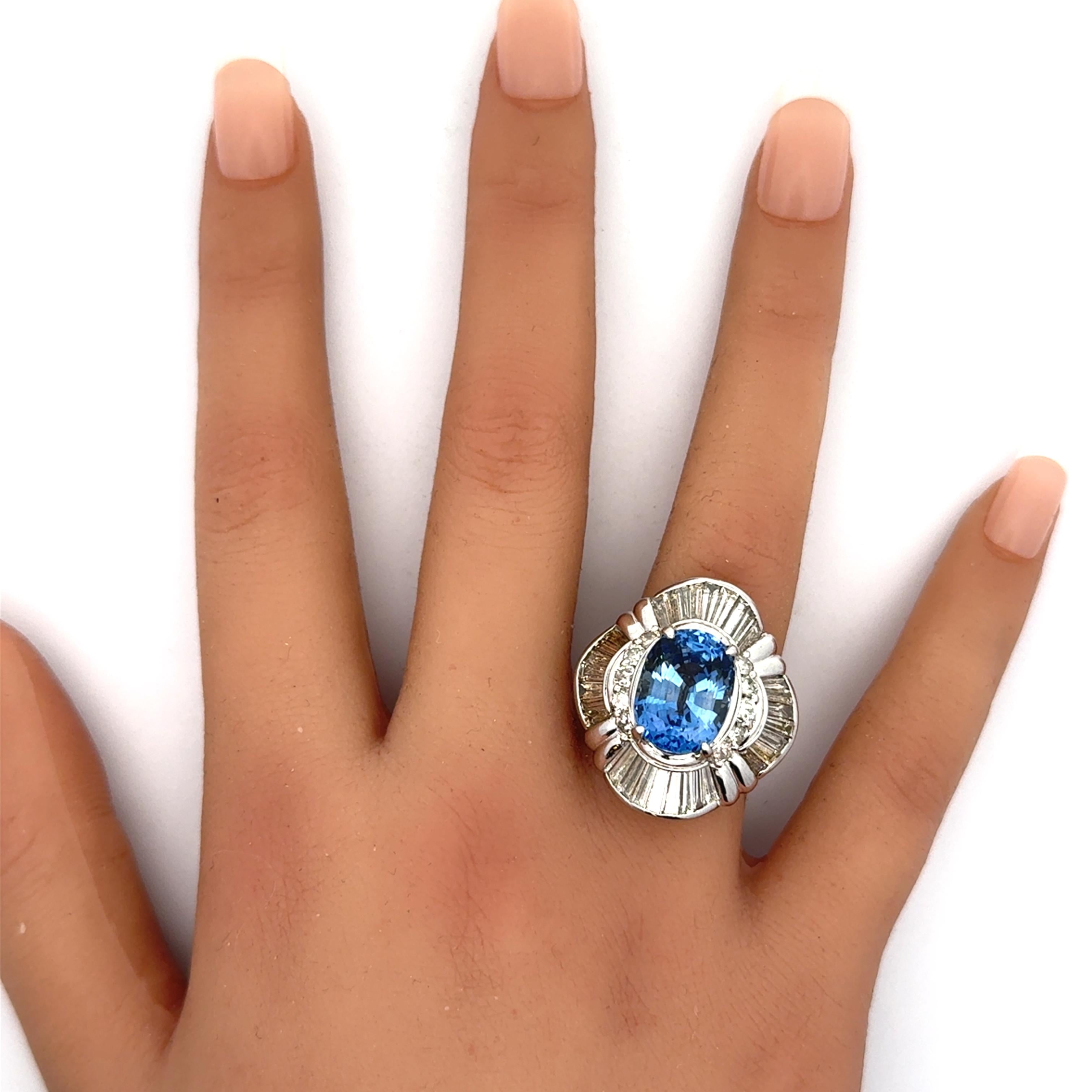 9.03 Carat Ceylon Blue Sapphire Diamond Platinum Ballerina Ring, GIA Certified