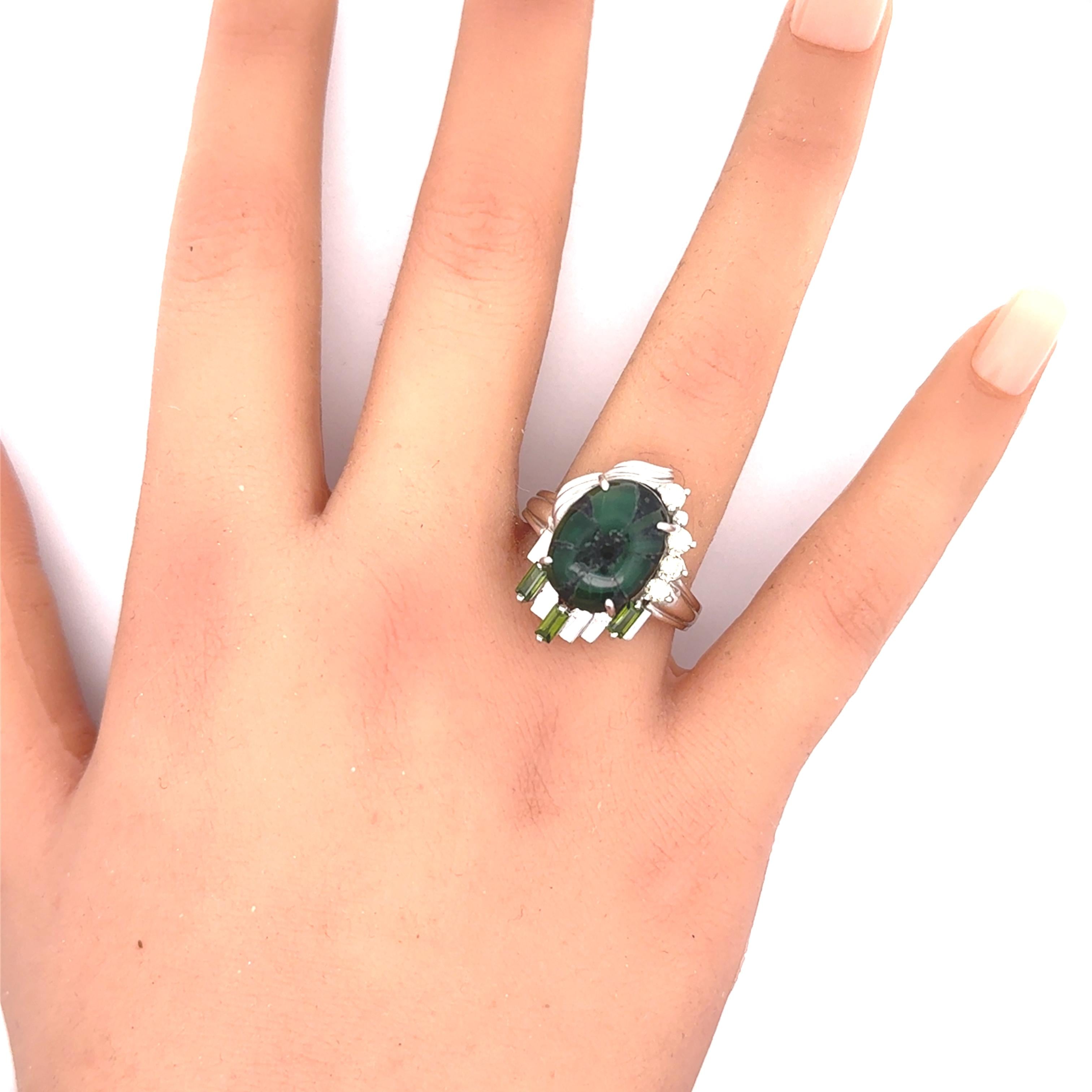 7.53 Carat Trapiche Emerald Diamond Platinum Ring, GIA Certified