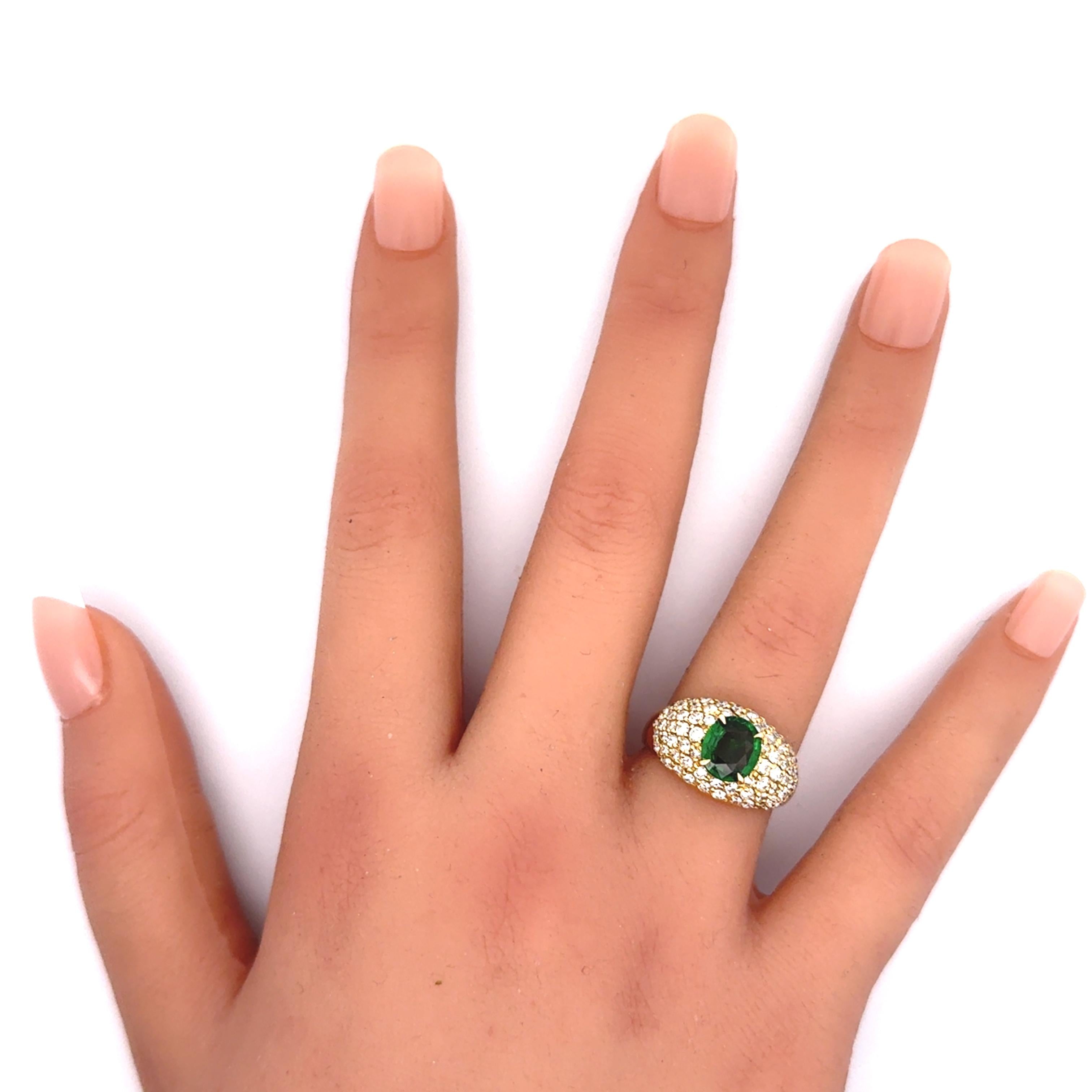 1.68 Carat Tsavorite Pave Diamond 18k Yellow Gold Ring