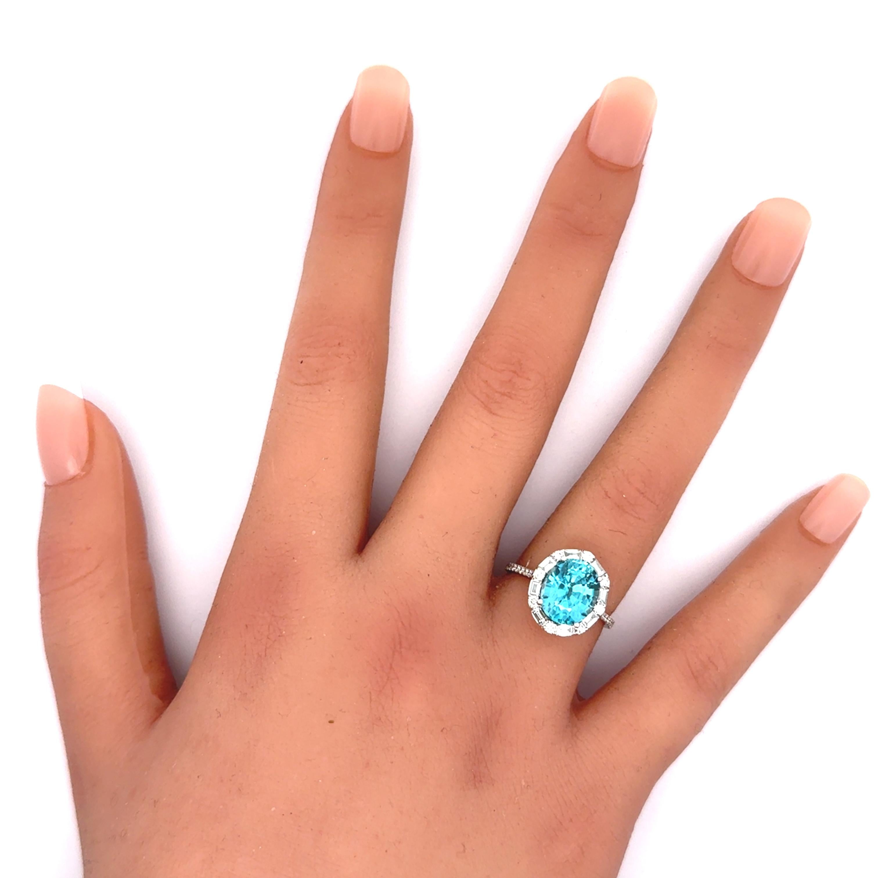 5.39 Carat Blue Zircon Diamond 14k White Gold Ring