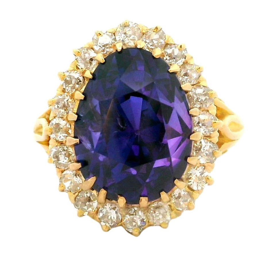 Exceptional Antique 13.86 Carat Color-Change Sapphire Diamond 18k Yellow Gold Ri