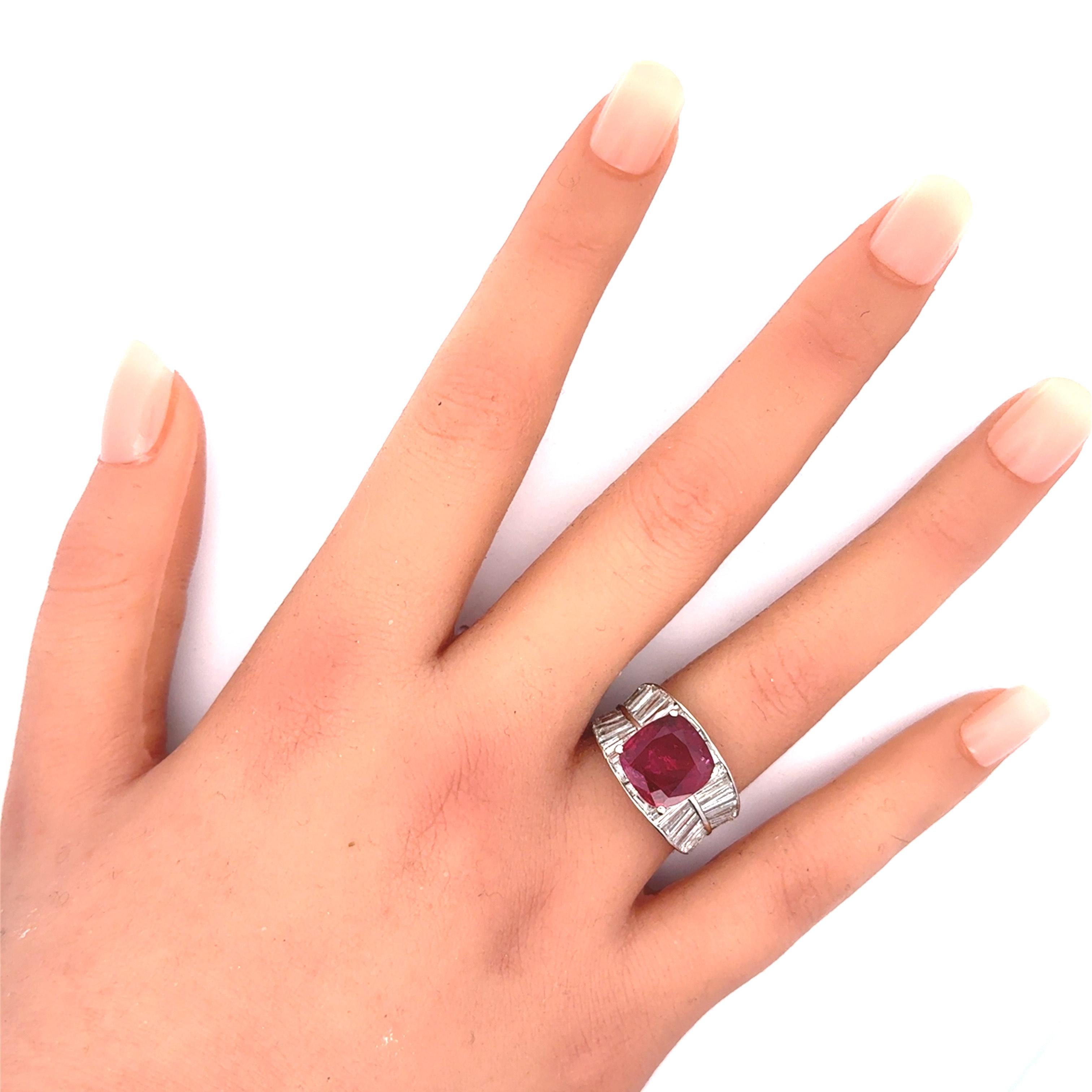 4.21 Carat Thai Ruby Diamond Platinum Ring, GIA Certified