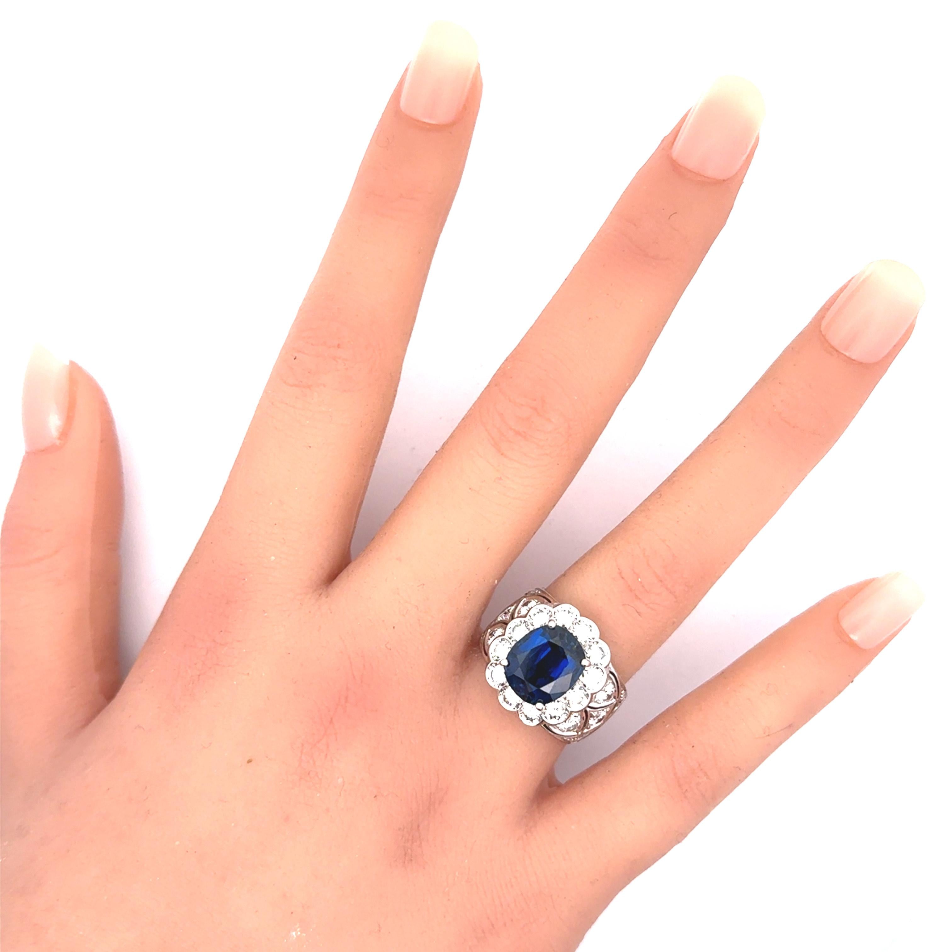 7.37 Carat No-Heat Burmese Sapphire Diamond 18k White Gold Ring, Gübelin Cert