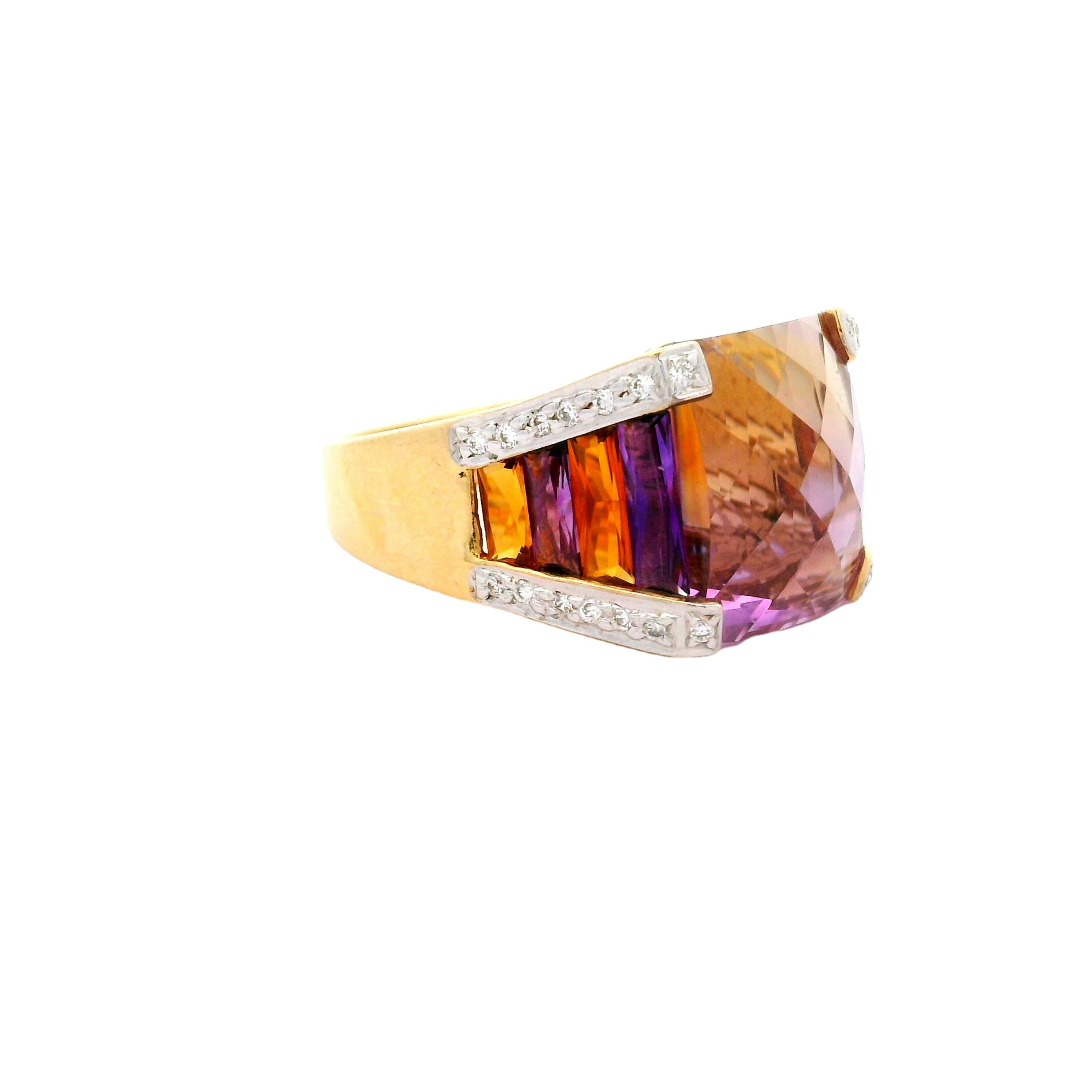 Ametrine Amethyst Citrine Diamond 18k Yellow Gold Ring