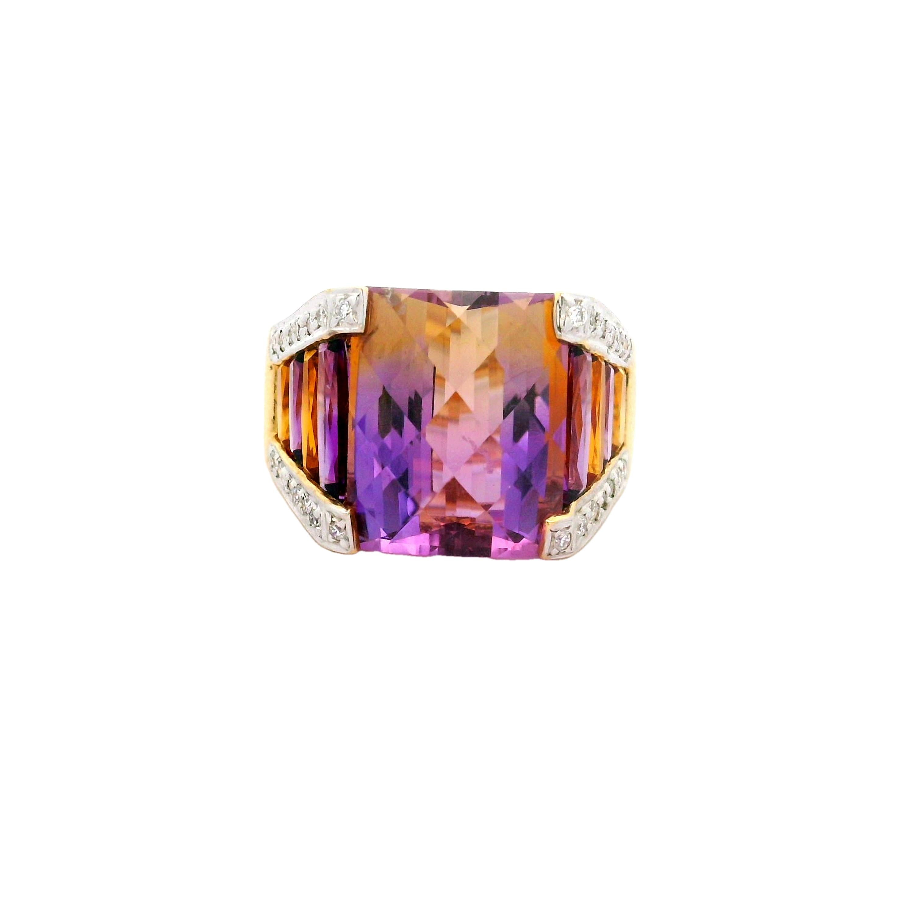 Ametrine Amethyst Citrine Diamond 18k Yellow Gold Ring