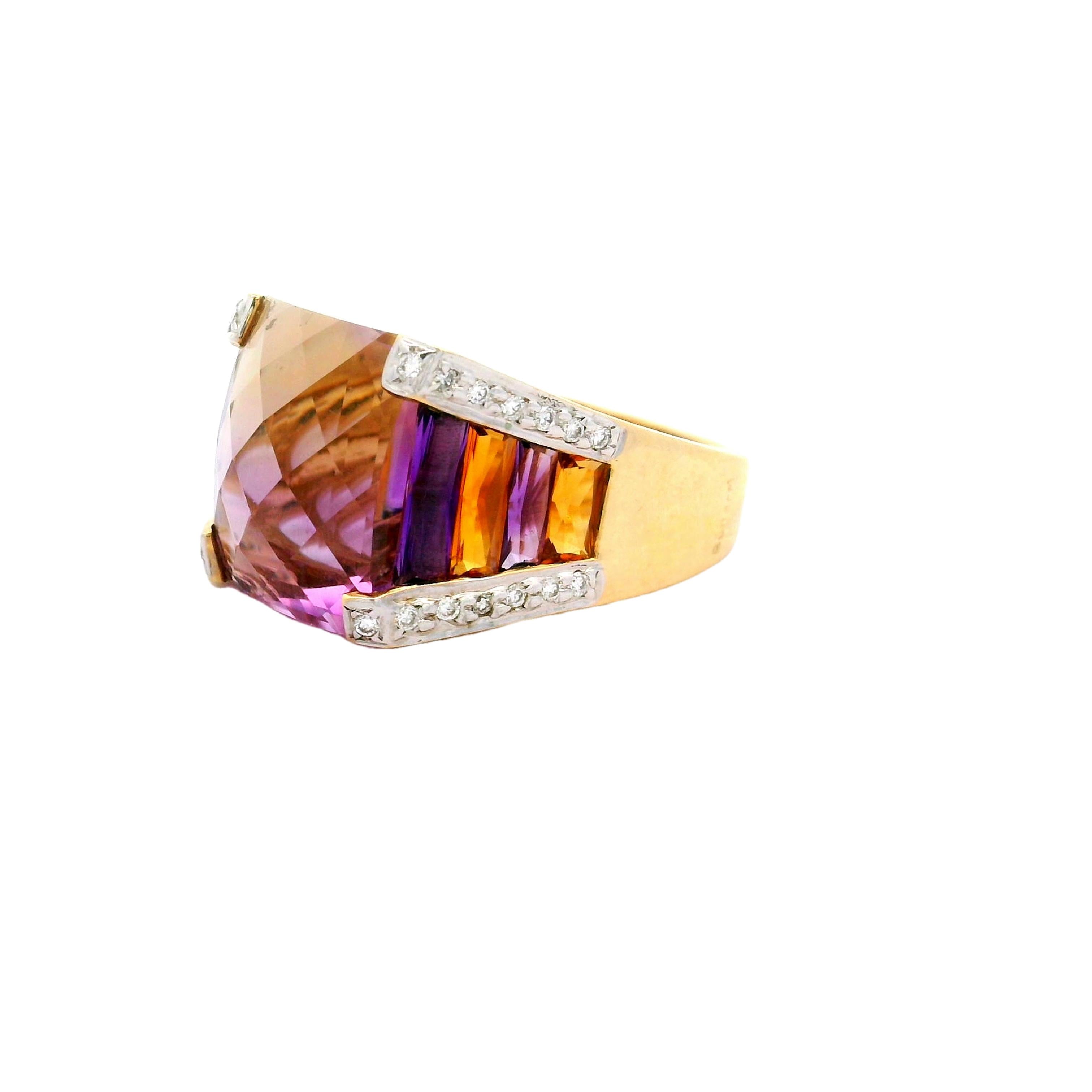 Ametrine Amethyst Citrine Diamond 18k Yellow Gold Ring