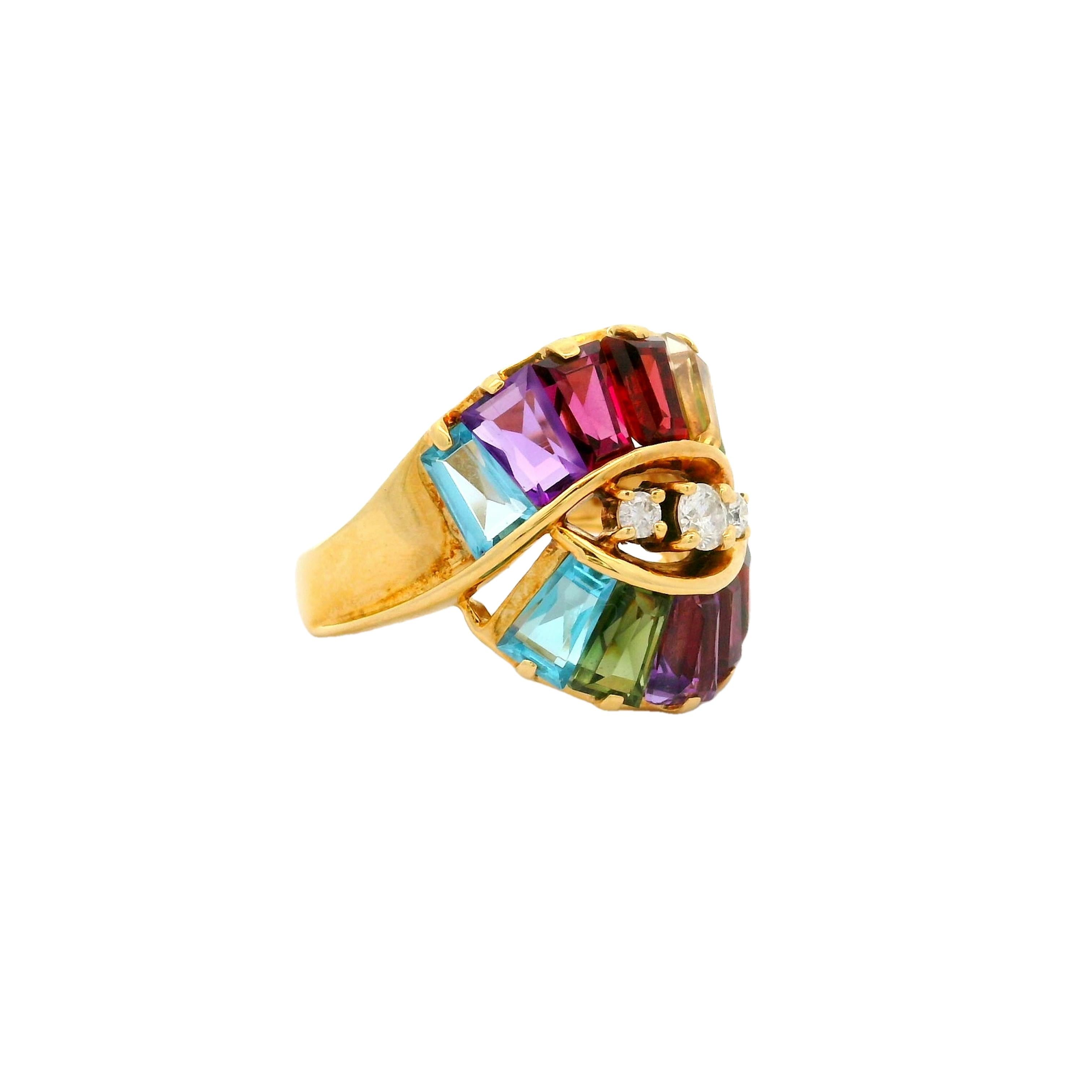 Multi-color Gemstones Diamond 18k Yellow Gold Ring