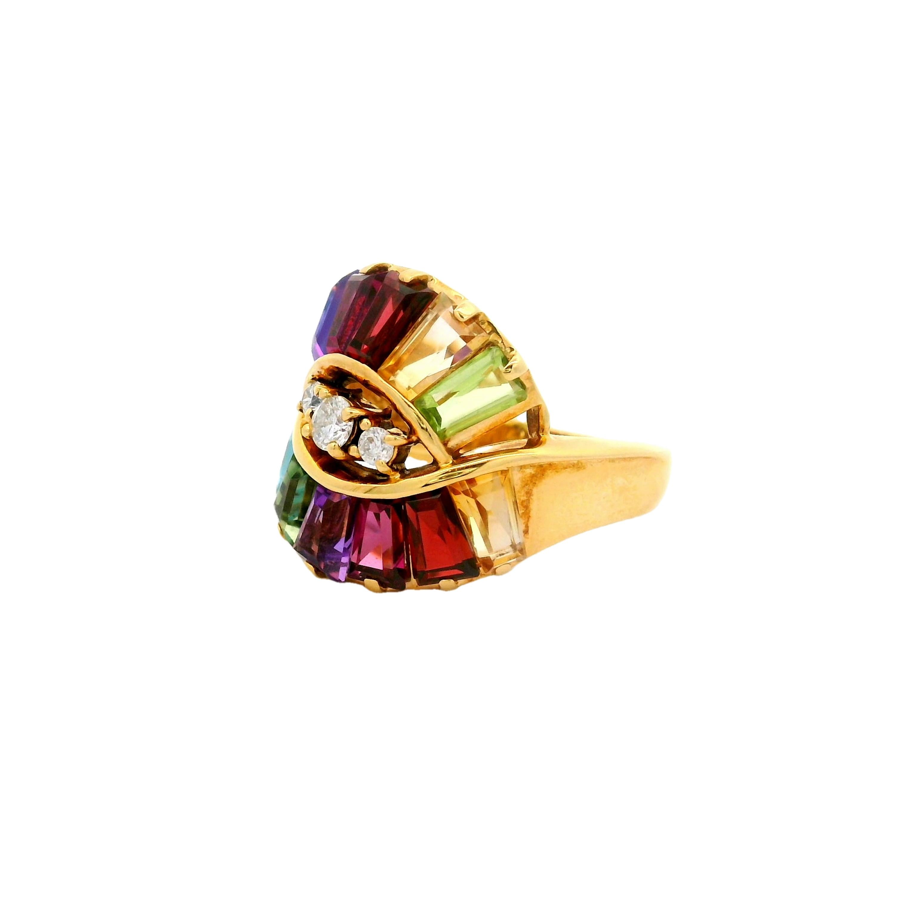 Multi-color Gemstones Diamond 18k Yellow Gold Ring